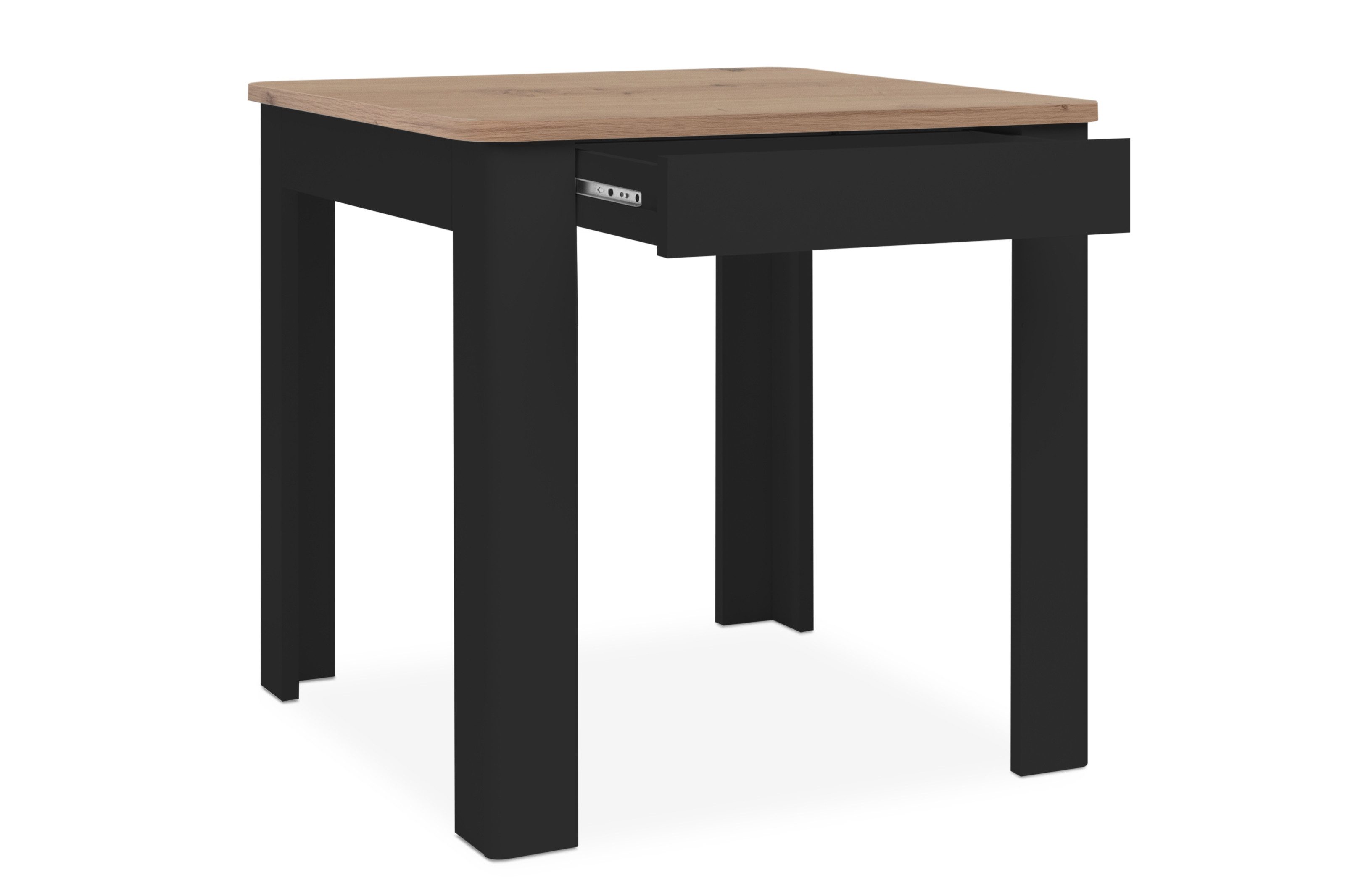 freiraum Esstisch Oslo, mit Schublade, Artisan Oak Dekor / Schwarz - 80x77x80cm (BxHxT)