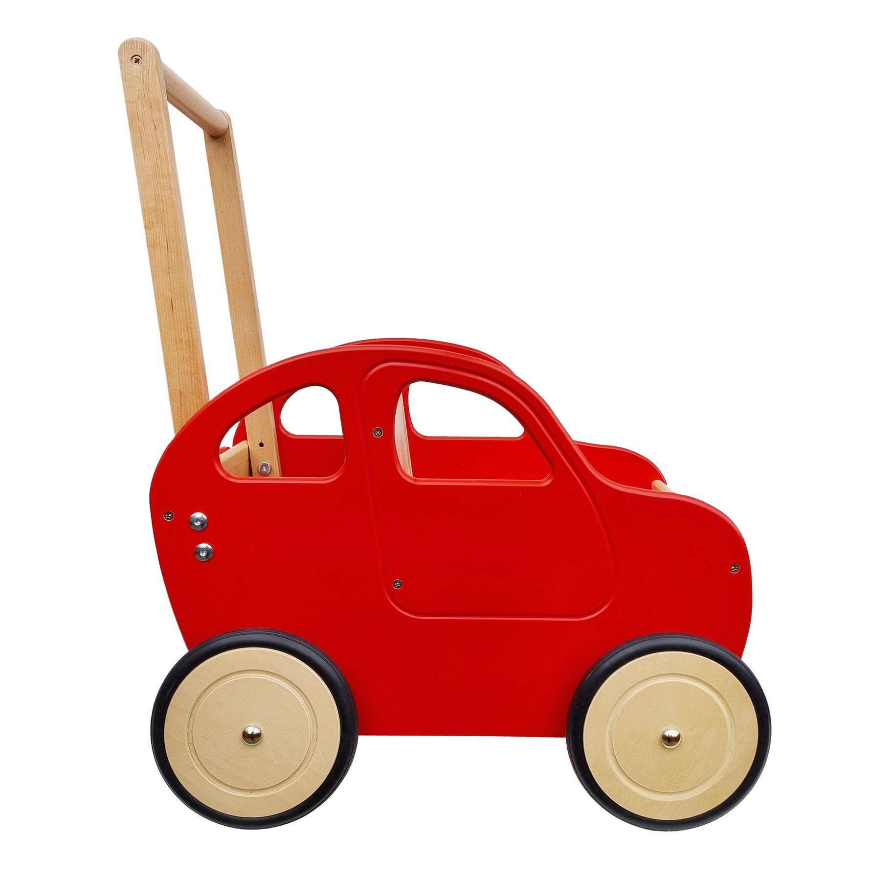 ERST-HOLZ Puppenwagen Puppenwagen Rotes Auto Teddytransporter Lauflernwagen