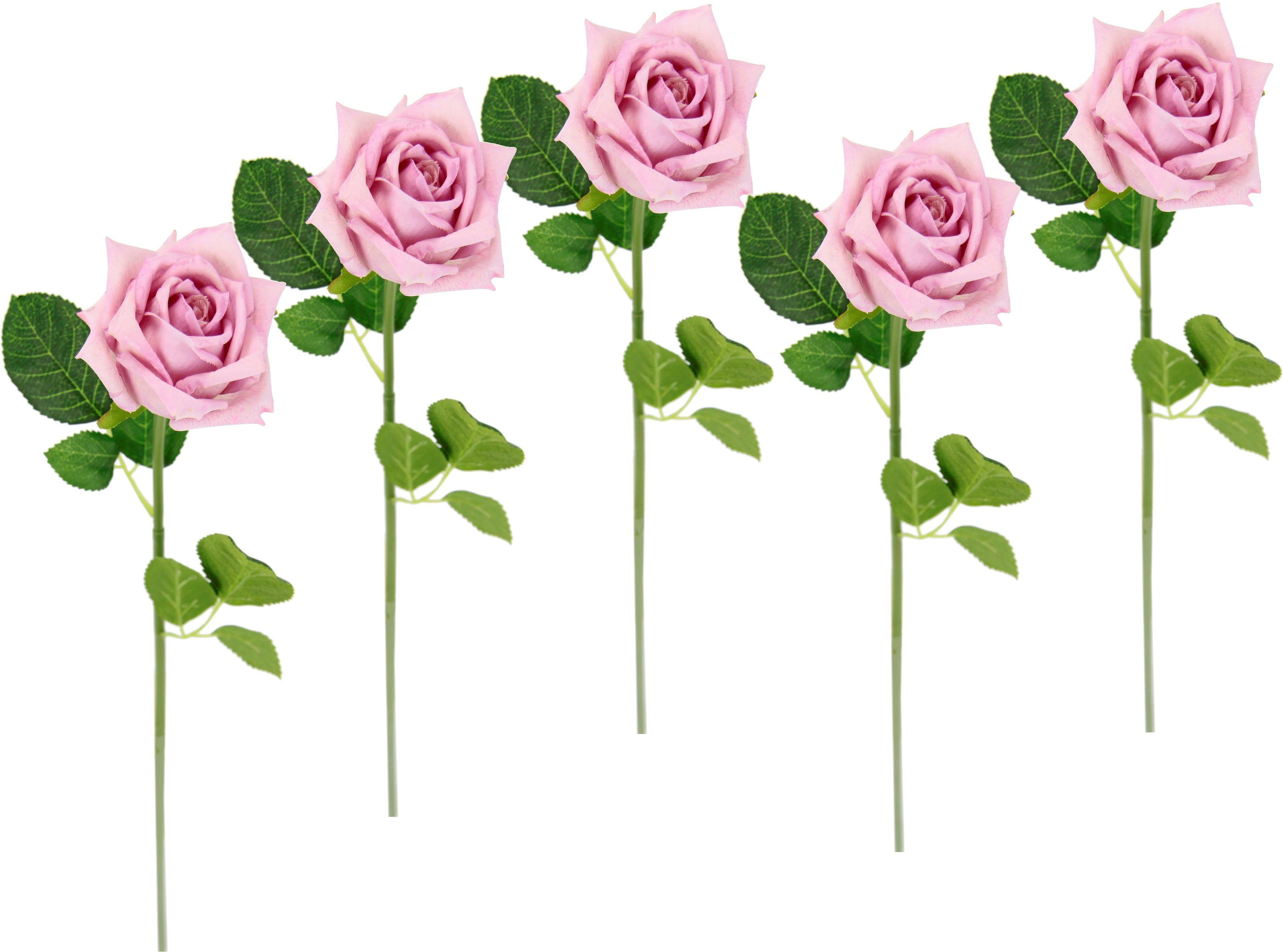 rosa Kunstrose Rose, 5er Kunstzweig, Kunstblume 45 Bouquet, Set Seidenrosen, I.GE.A., Höhe Rosen, künstliche cm,