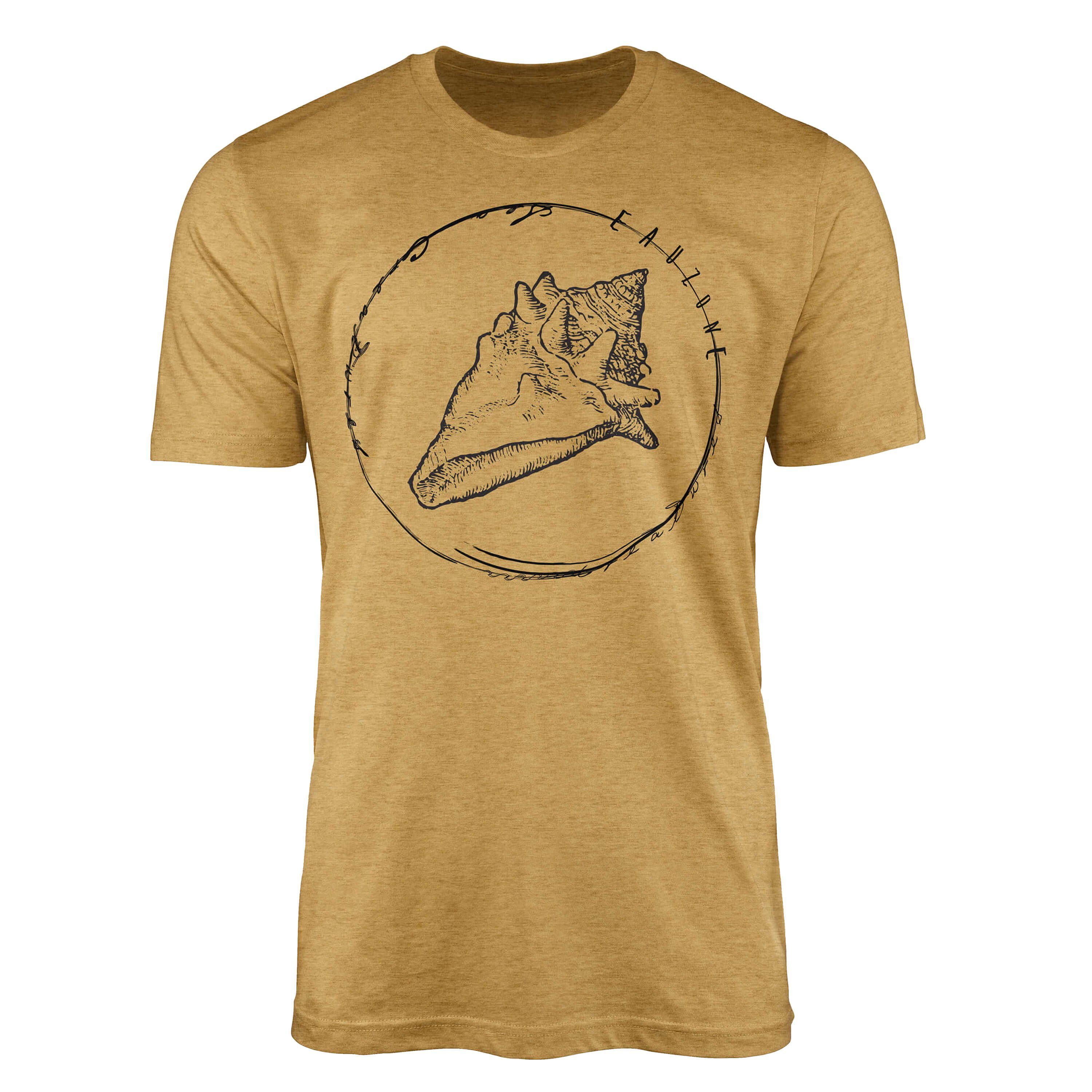 Sinus Art T-Shirt T-Shirt Tiefsee Fische - Serie: Sea Creatures, feine Struktur und sportlicher Schnitt / Sea 023 Antique Gold