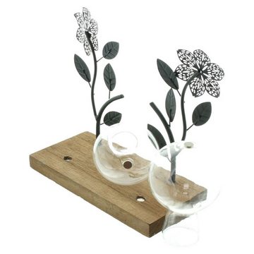 Home-trends24.de Dekovase Deko Board Vase Blumenvase Metall Holzboard Glas Holz