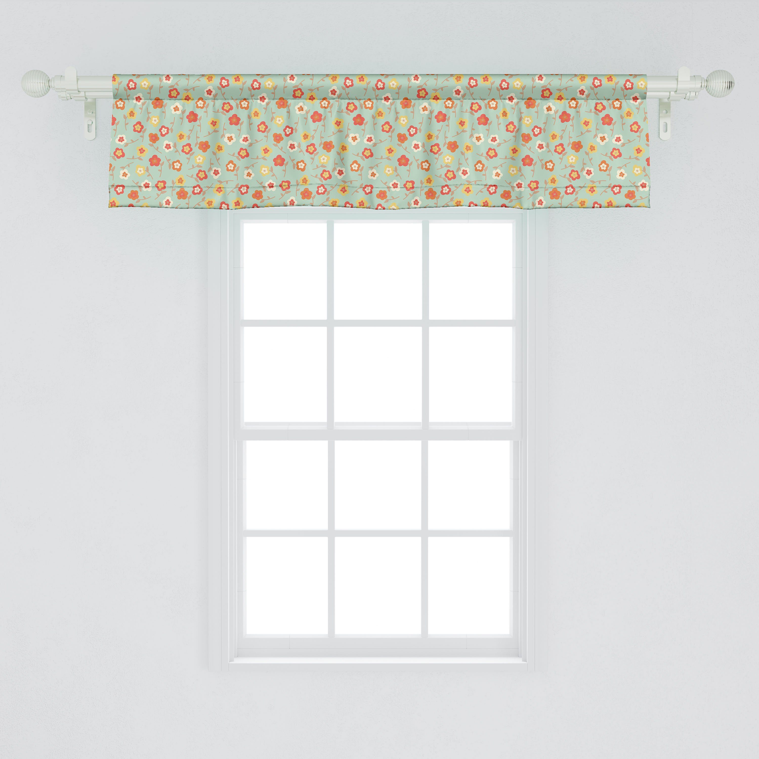 Vorhang Microfaser, Dekor für Blumen Scheibengardine Stangentasche, Küche Abakuhaus, Sommer-Blüte Schlafzimmer mit Vintage Volant Style