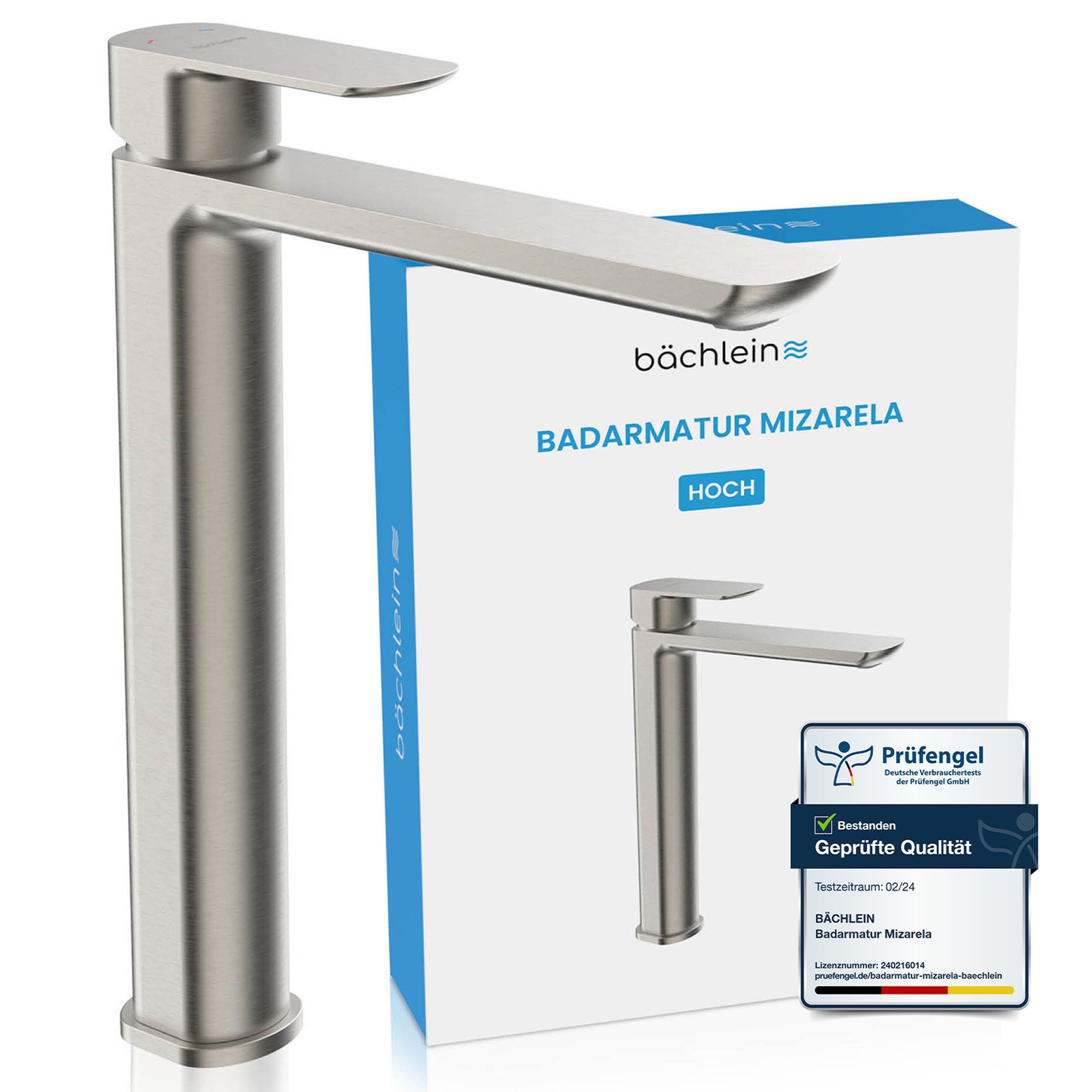 Bächlein Badarmatur Mizarela hoch - klassisches Design - ideal für Aufsatzwaschbecken hochwertiger Wasserhahn im hohen klassischen Design