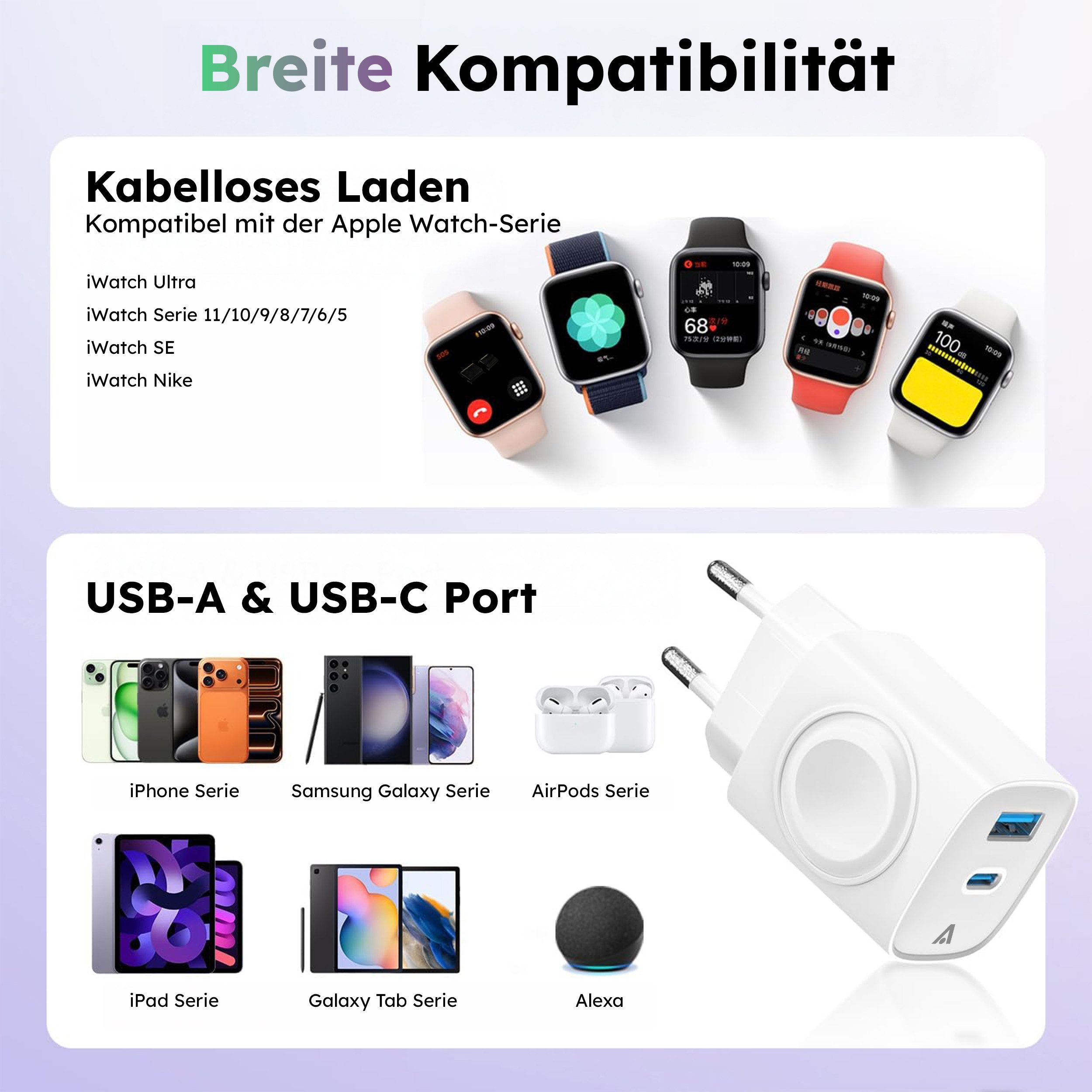 alkaya. alkaya. NEXUS 3in1 Ladegerät 22W mit USB-C, USB-A und Apple Watch Smartphone-Ladegerät – Bild 5 von 5