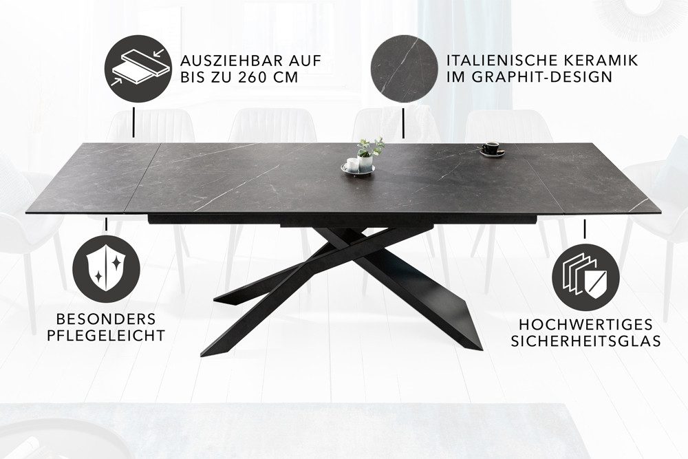 riess-ambiente Esstisch EUPHORIA 180-220-260cm grau - Graphit-Design, Keramik made in Italy (Einzelartikel, 1-St), 3 Auszugsstufen für bis zu 12 Personen – ideal für Dein Esszimmer