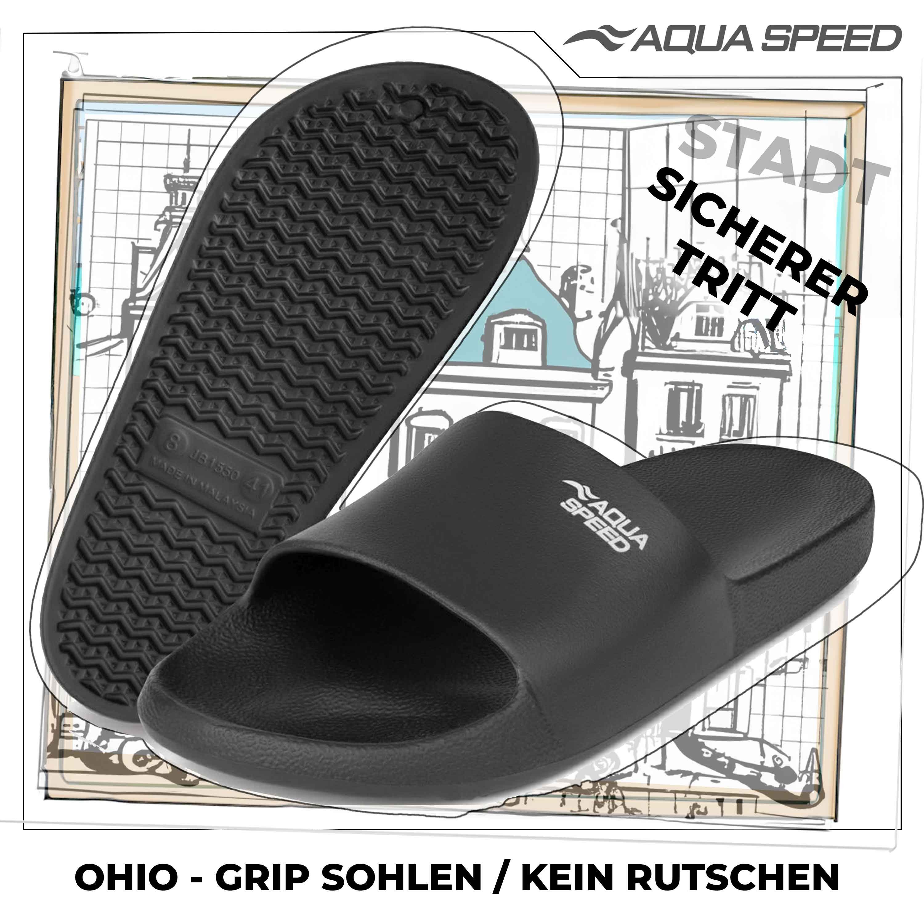 Aqua Speed OHIO Badelatschen + kl. Fasertuch Duschsandalen Badeschlappen Badepantolette