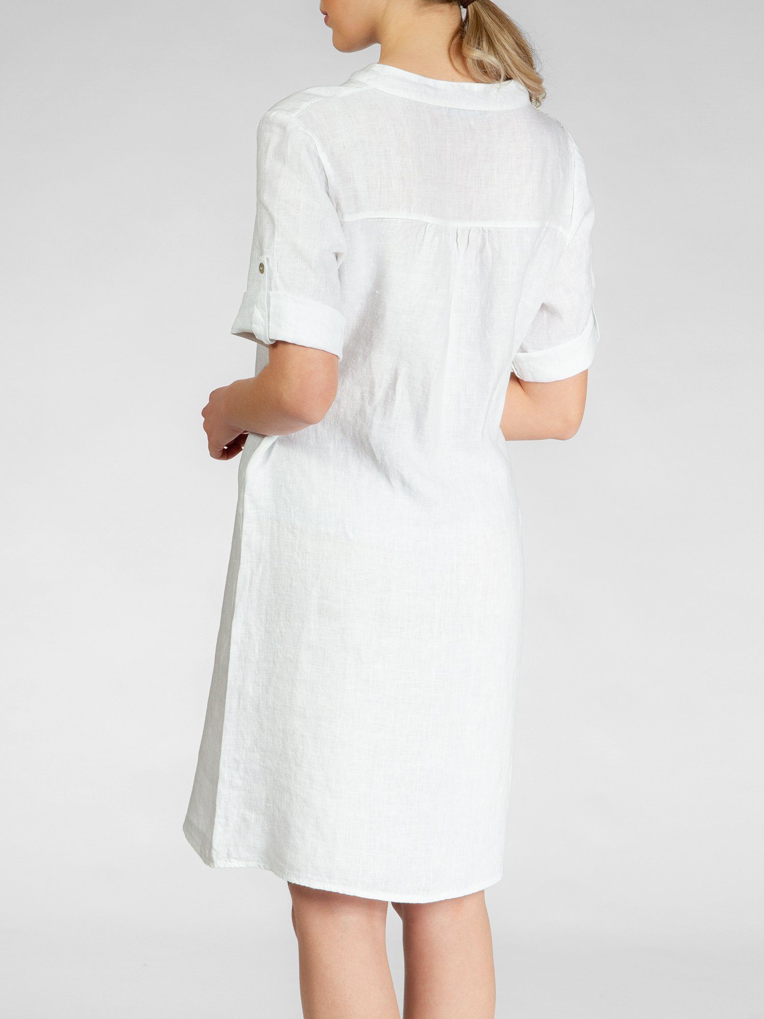 Caspar Sommerkleid SKL037 knielanges Damen Leinenkleid mit Reißverschluss Ausschnitt Luftig leicht, figurumspielende Form, mit seitlichem Jersey-Einsatz