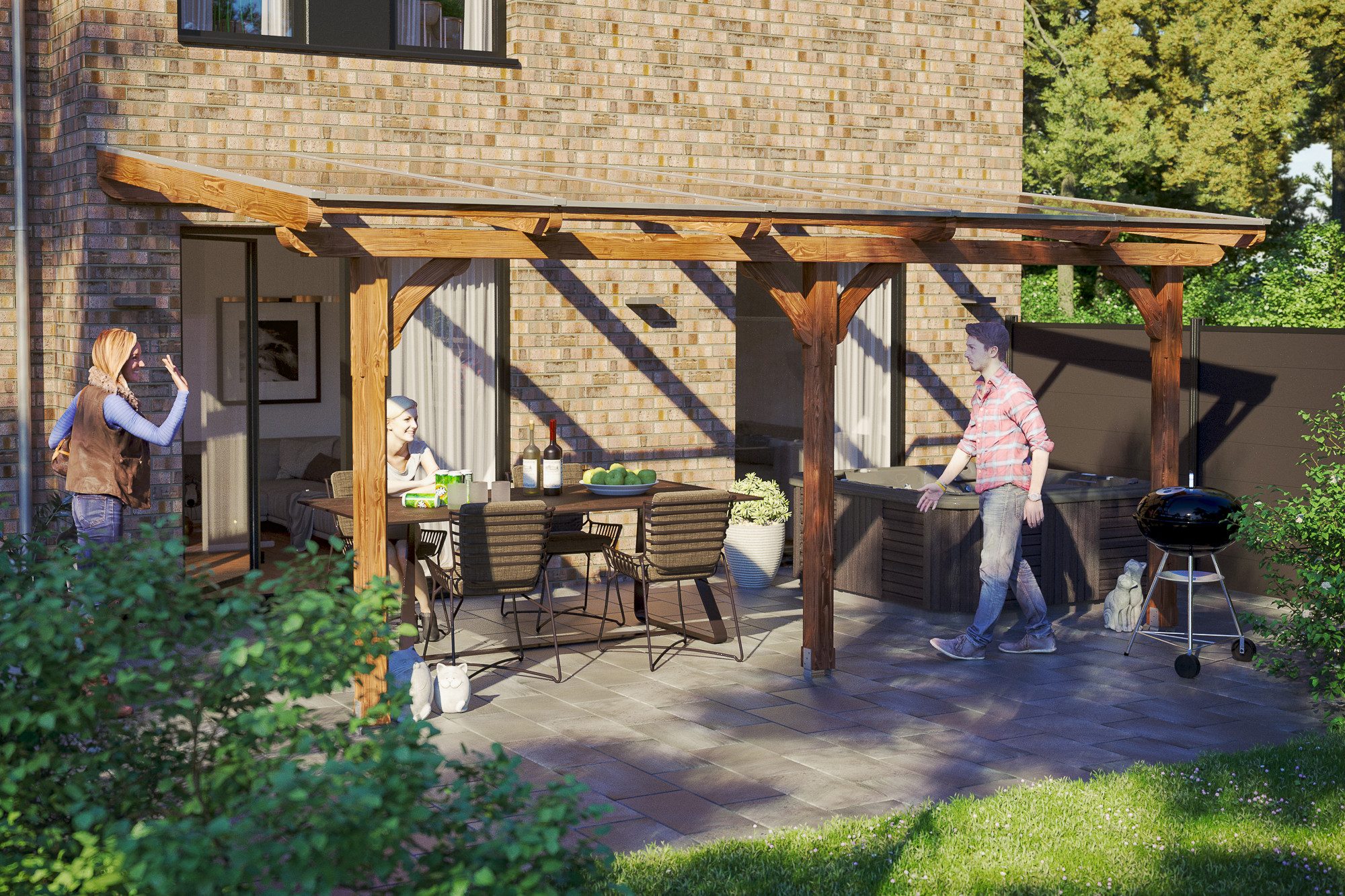 Skanholz Terrassendach Rimini, BxT: 541x350 cm, Bedachung Doppelstegplatten, Douglasie
