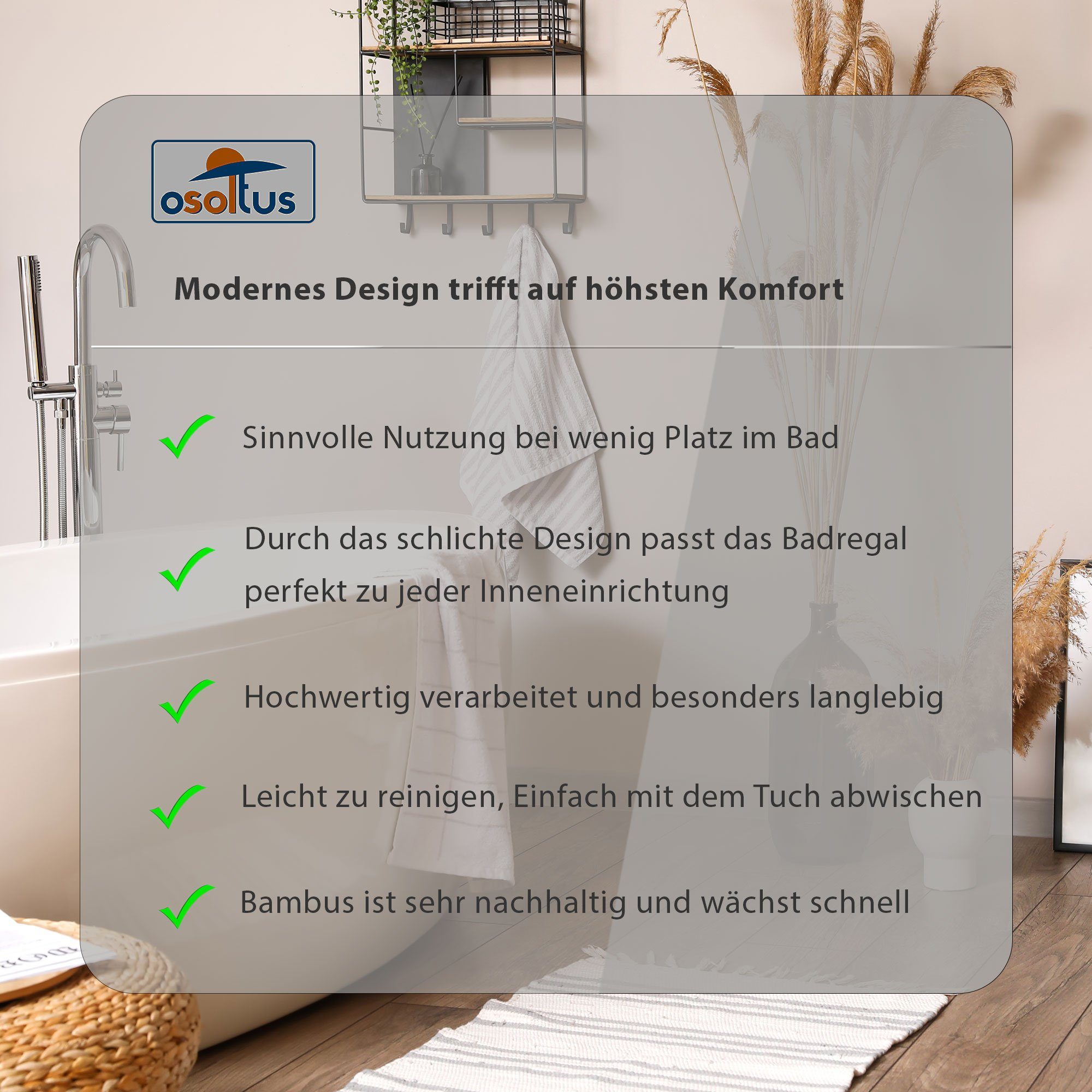 osoltus Badregal osoltus Kobe / Badregal Bambus 114cm weiß Badschrank