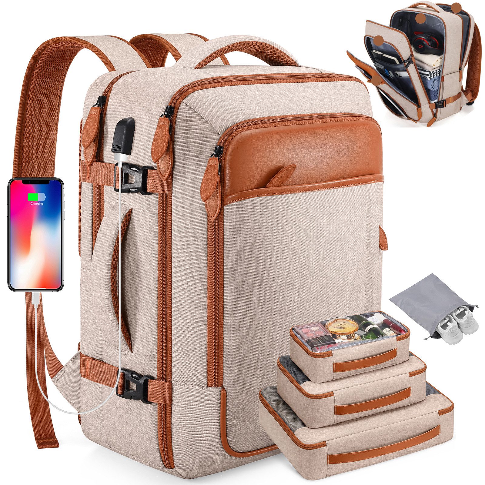MODFU Reiserucksack Laptoprucksack Rucksäcke Freizeitrucksack Businesstasche (mit 4 Aufbewahrungstaschen Reisen Notebook Laptop Rucksack Handgepäck, Anti-Diebstahl, Backpack mit Laptopfach, Schultergurte, mit USB-Anschluss), für Herren Damen Jungen Teenager Freizeit Arbeit usw.