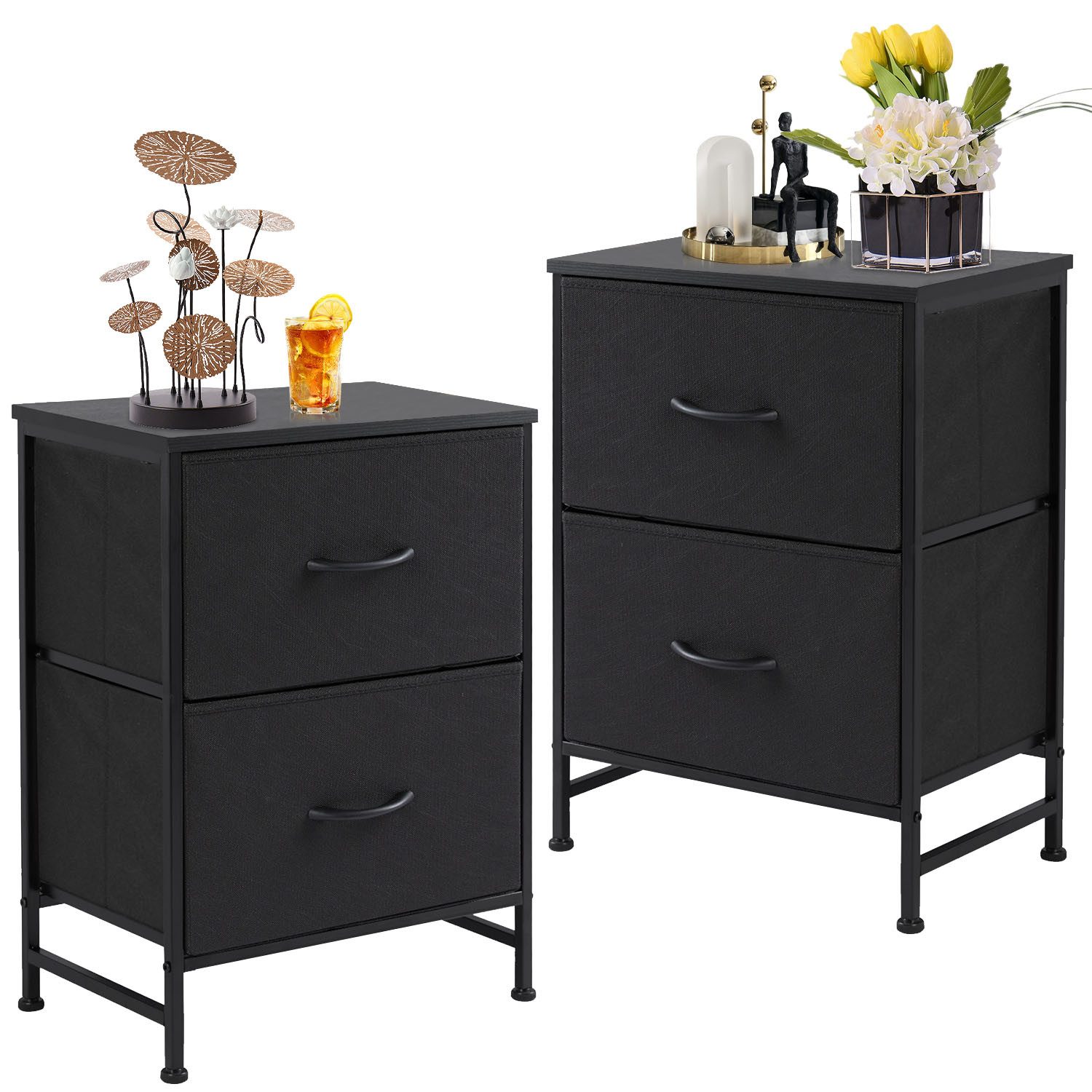 Refined Living Kommode Schubkastenkommode mit 2/4/5 /7/8/9 Schubladen stabilem Stahlrahmen (Nachttisch 2st - Schrank 2 Stoffschubladen mit Griffen Metallgestell, Vertikaler Stauraum Organizer Einheit 50cm Hoch Max Belastbarkeit 20kg), Kleine Schlafsäle un