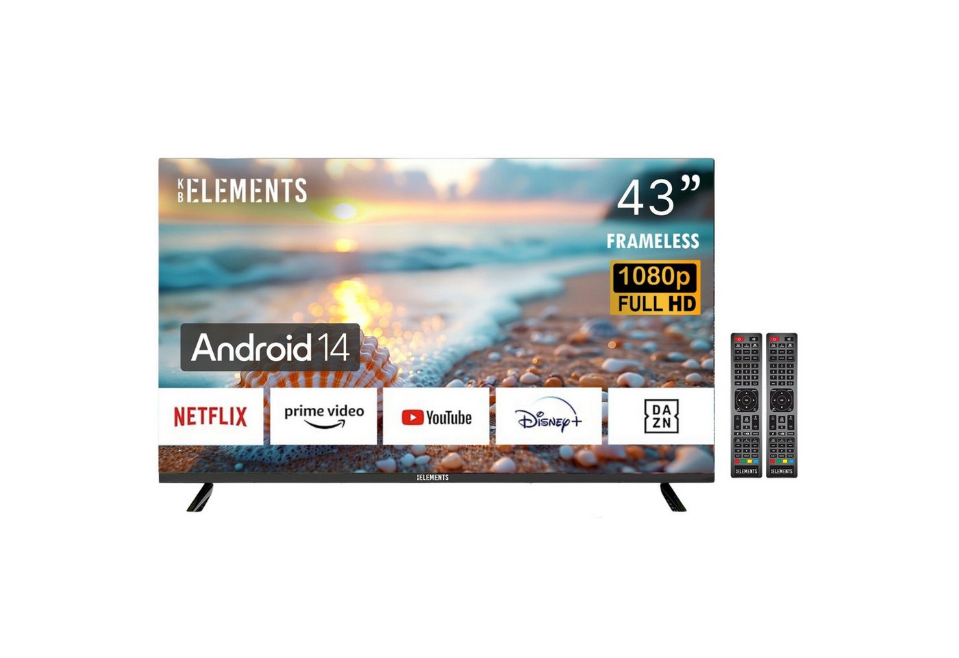 KB Elements ELT43DE14S LED-Fernseher (109 cm/43 Zoll, Full HD, Smart-TV, Android 14, 2 x Fernbedienungen) schwarz ! RABATT: 64.57% KB Elements ELT43DE14S LED-Fernseher (109 cm/43 Zoll, Full HD, Smart-TV, Android 14, 2 x Fernbedienungen) schwarz ! RABATT: 64.57%