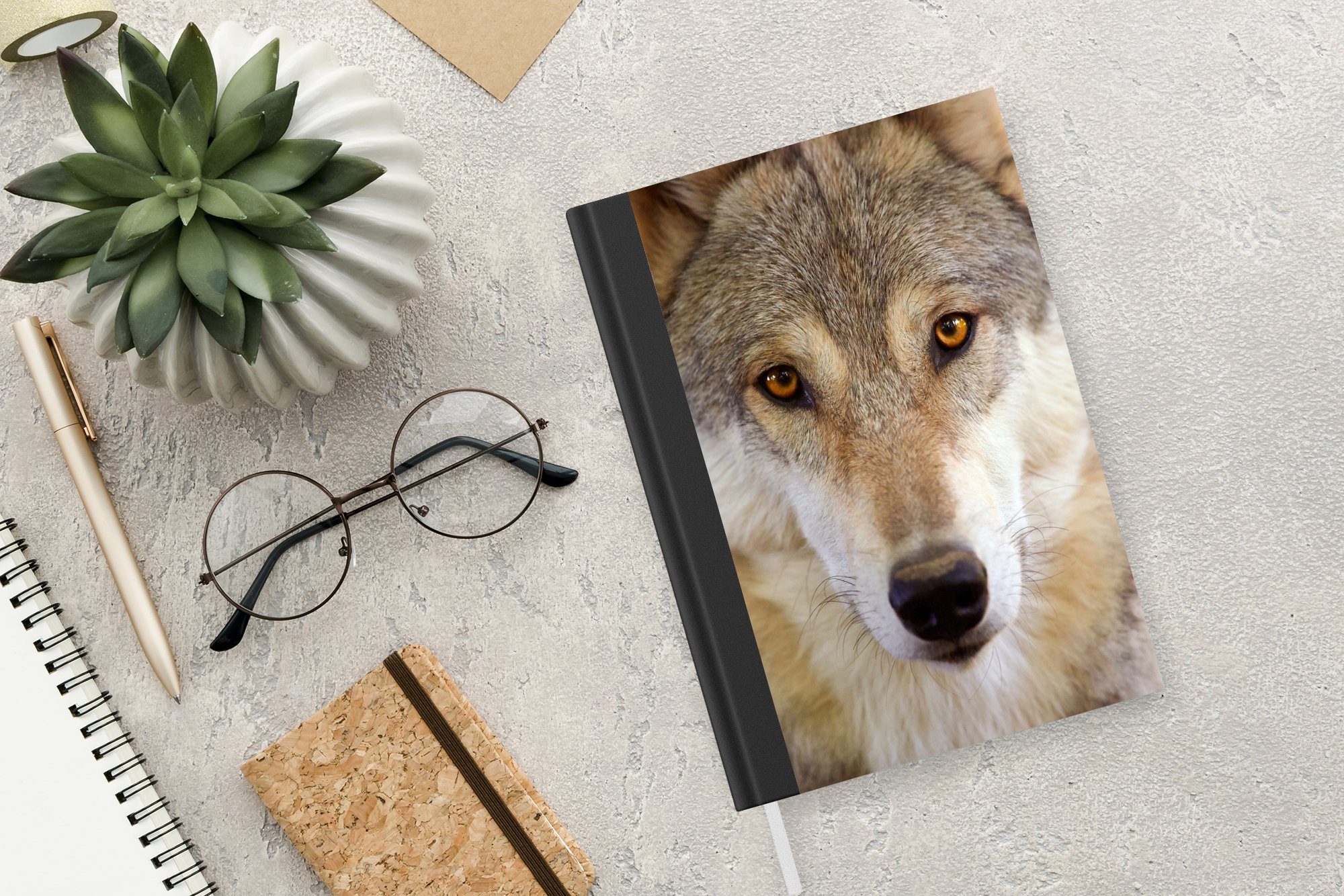 Tagebuch, Journal, Tiere Merkzettel, Notizbuch Seiten, - A5, - MuchoWow Wolf Notizheft, 98 Haushaltsbuch Braun,