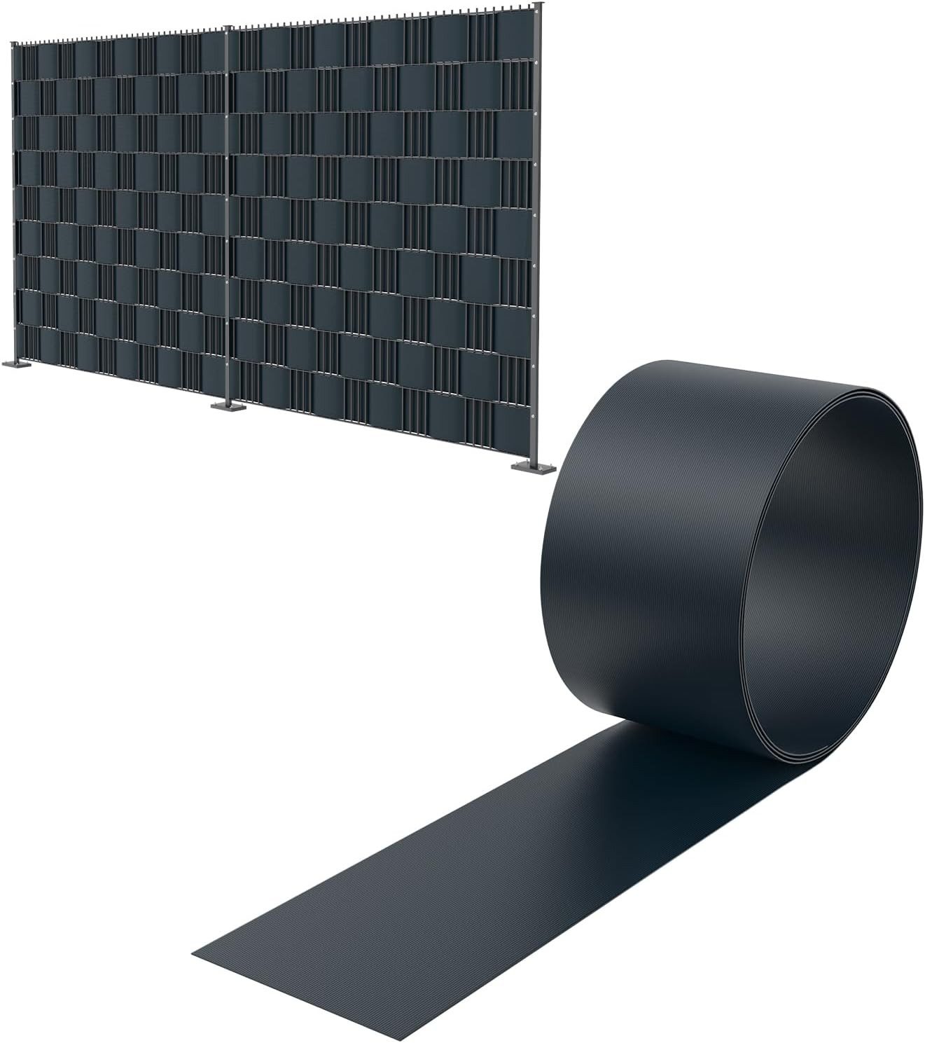 FIVMEN Sichtschutzstreifen Hart PVC 19cm x 2.5m Sichtschutz Zaunfolie Blickdicht, 10 Stück, für Gartenzaun, Balkon Anthrazit/Hellgrau/Grün
