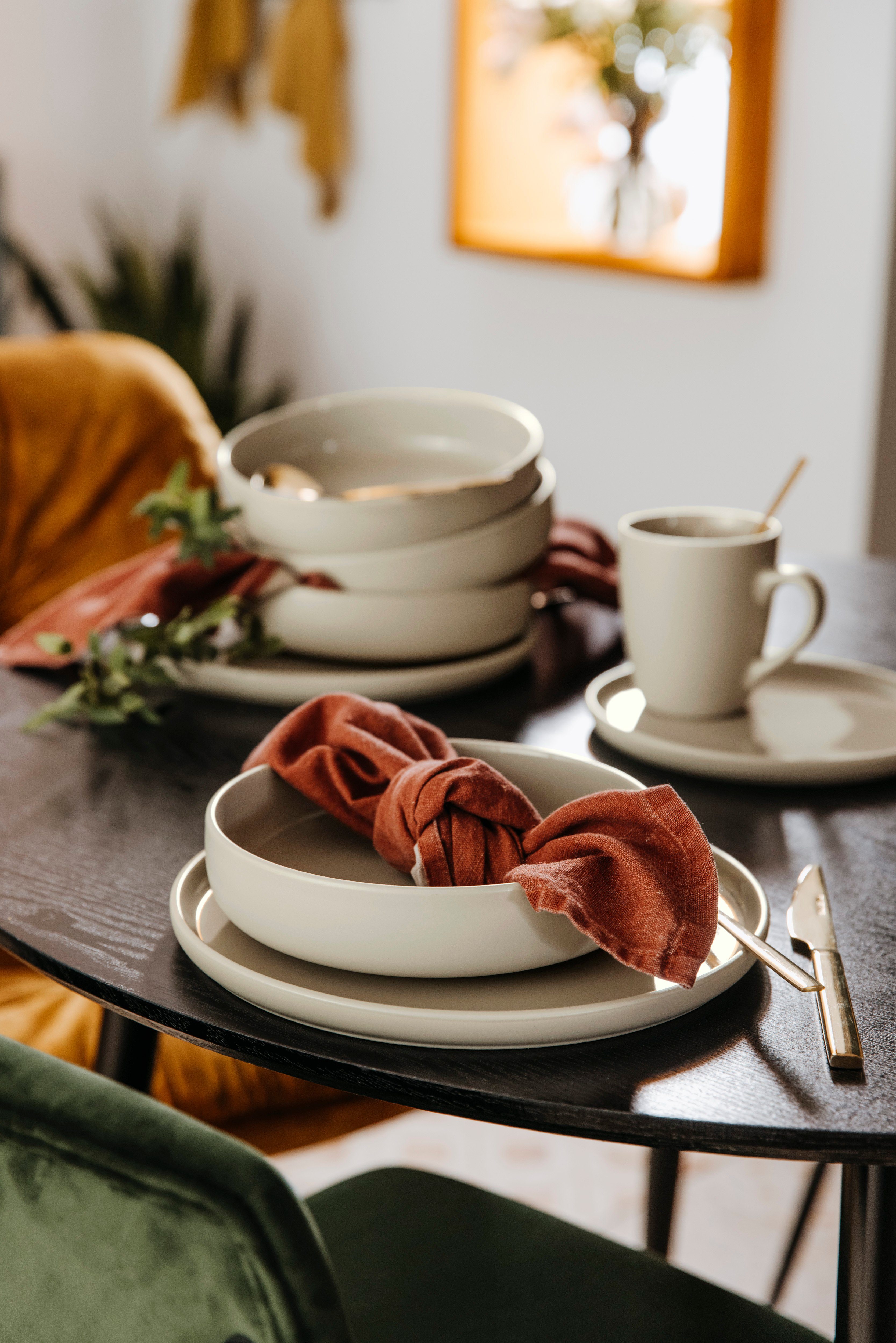 LeGer Home by Lena Gercke Kombiservice Geschirr-Set, Service Liliane (16-tlg), 4 Personen, Steinzeug, skandinavische, minimalistische Formensprache, 16 Teile