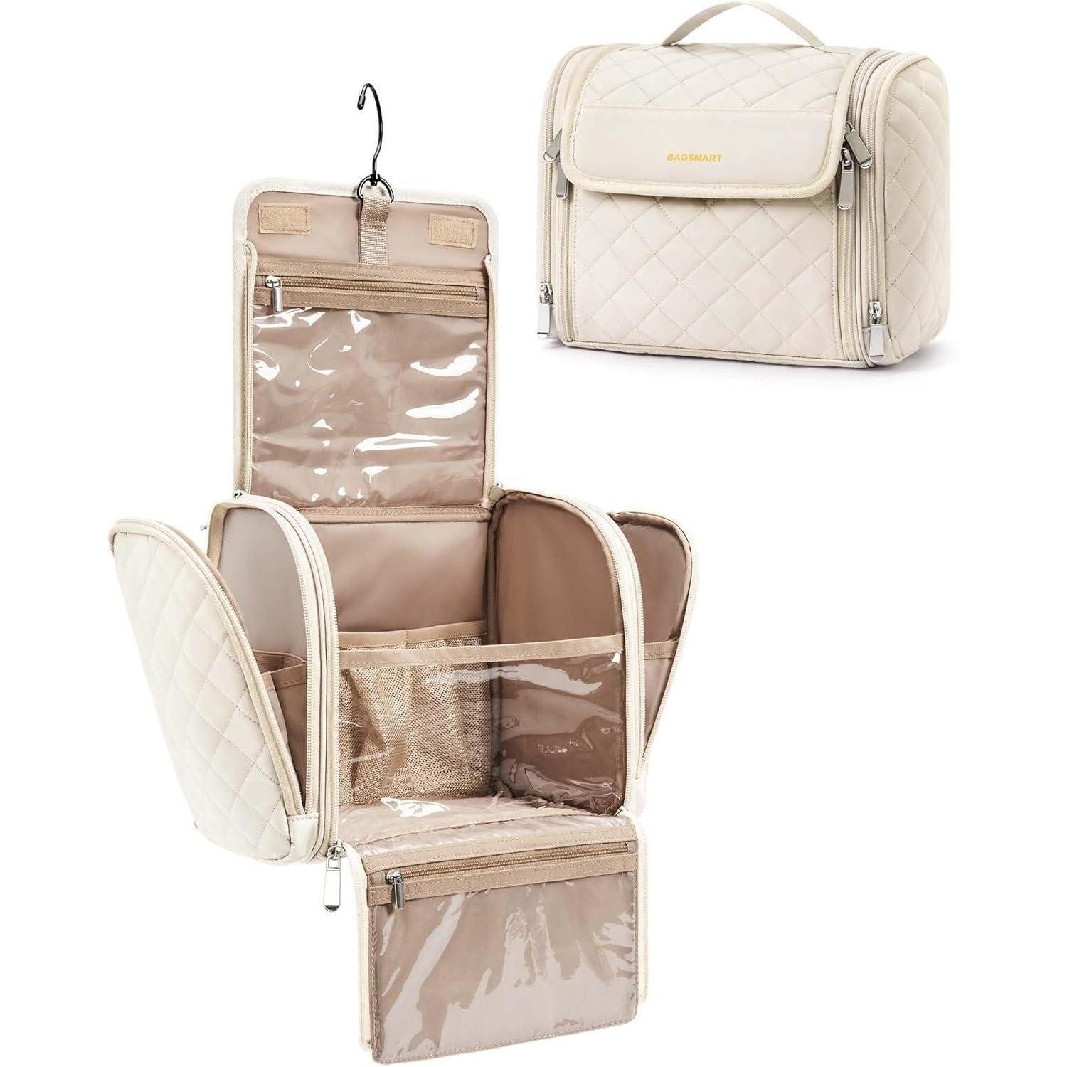 LuxusKollektion Kulturbeutel Großer Make-Up Organizer Damen Beige, Kulturtasche mit