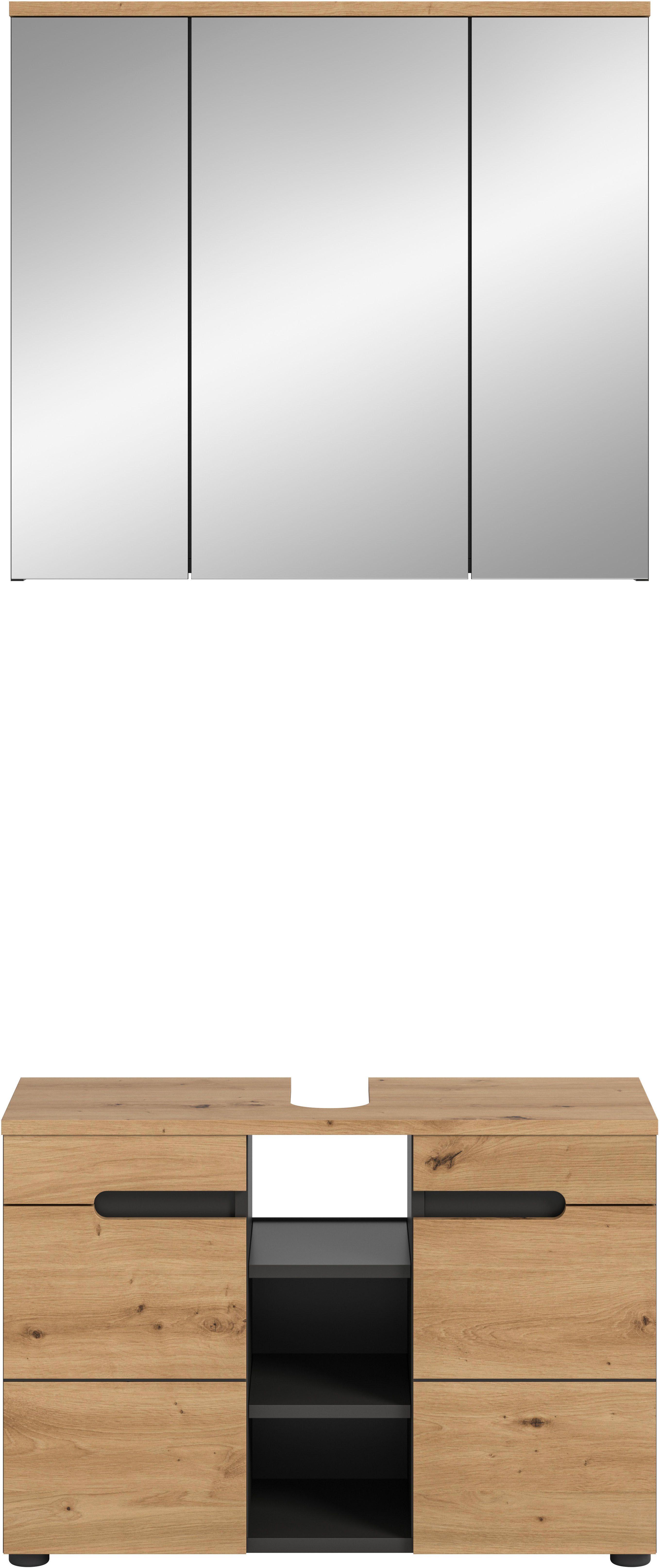 INOSIGN Badmöbel-Set REHAT, 2-teilig, Breite 80 cm, mit Grifflosen Fronten, bestehend aus:, (2-St), 1x Waschbeckenunterschrank & 1x Spiegelschrank