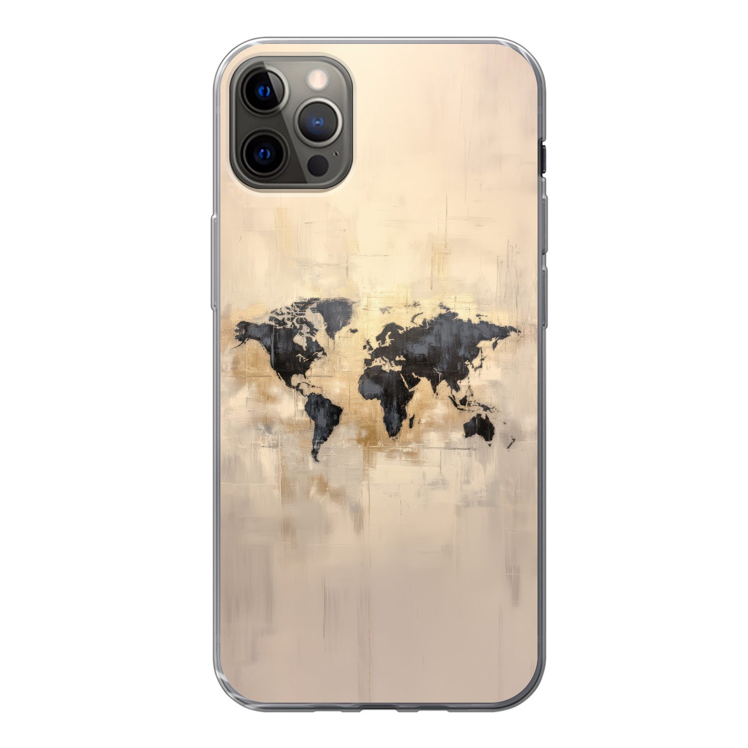 MuchoWow Handyhülle für Apple iPhone 13 Pro Max Weltkarte - Gold - Schwarz - Abstrakt, Smartphone-Bumper, Print, Handy Schutzhülle Dünn