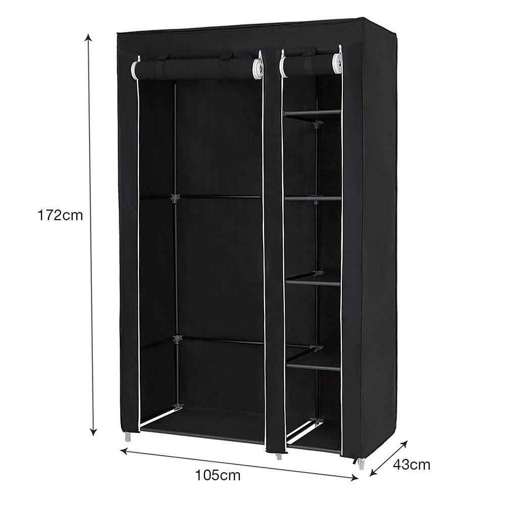 JEOBEST Stoffschrank Kleiderschrank, Stoffschrank, faltbare Garderobe mit Kleiderstangen mit Kleiderstange, Reißverschluss & Ablagen – Bild 5 von 5