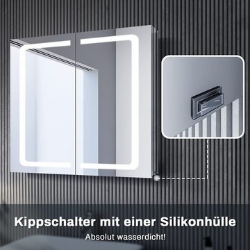 SONNI Spiegelschrank Spiegelschrank Badezimmer mit Beleuchtung 70x65cm Edelstahl mit Steckdose Kippschalter Kabelloses Scharnier Design