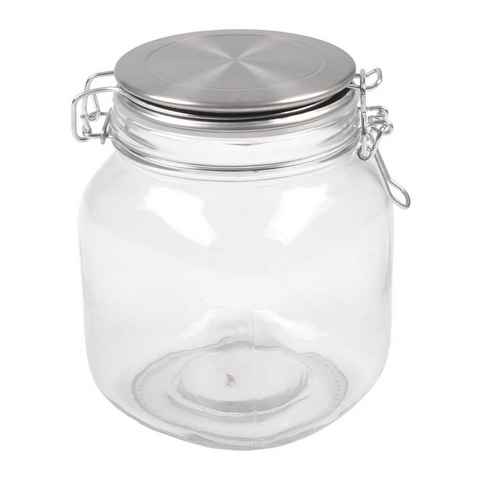 BURI Vorratsdose Drahtbügelglas 1L mit Edelstahl-Deckel Vorratsglas Aufbewahrungsglas V, Glas