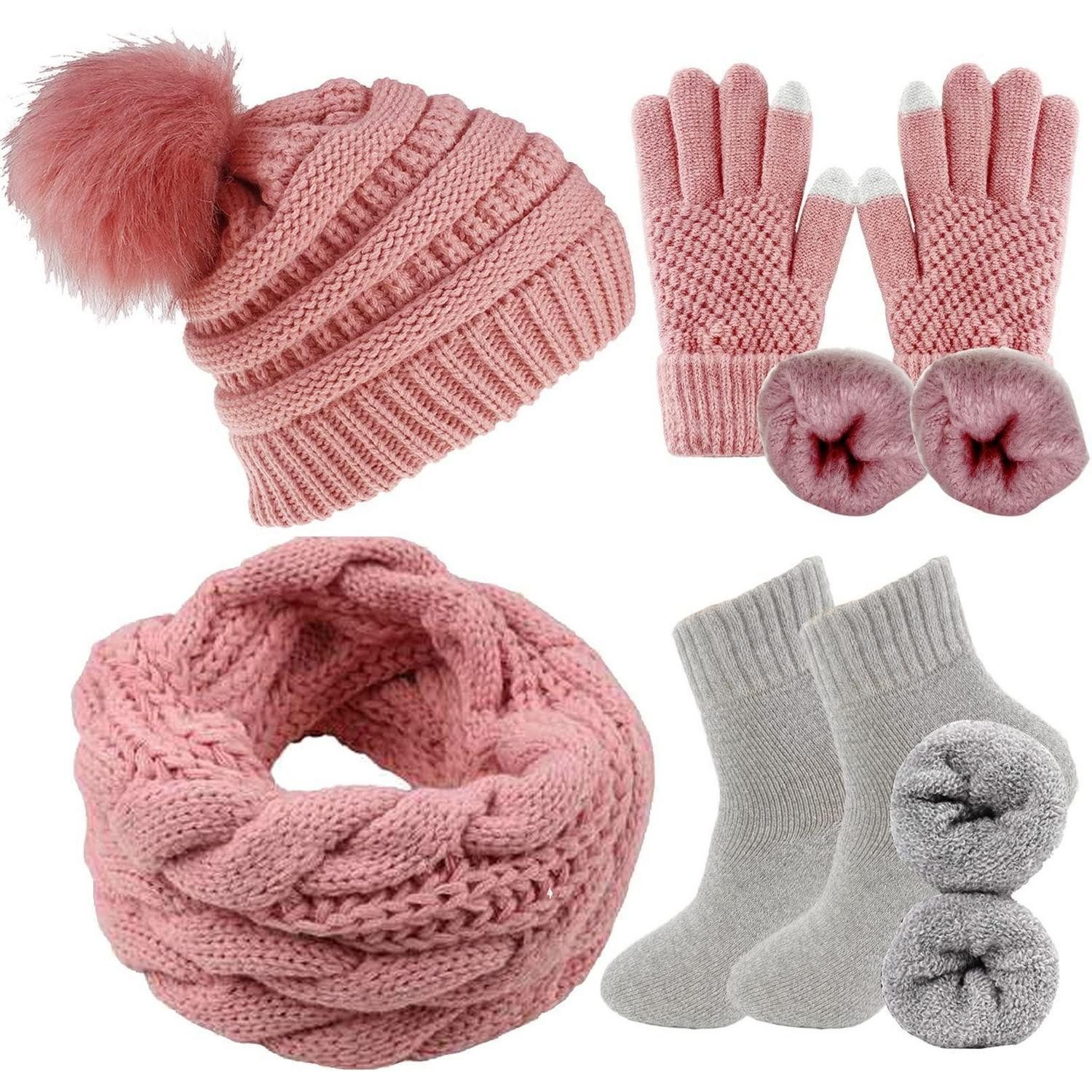LuxusKollektion Geschenkbox Damen Kombi Set Mütze Schal Handschuhe Rosa