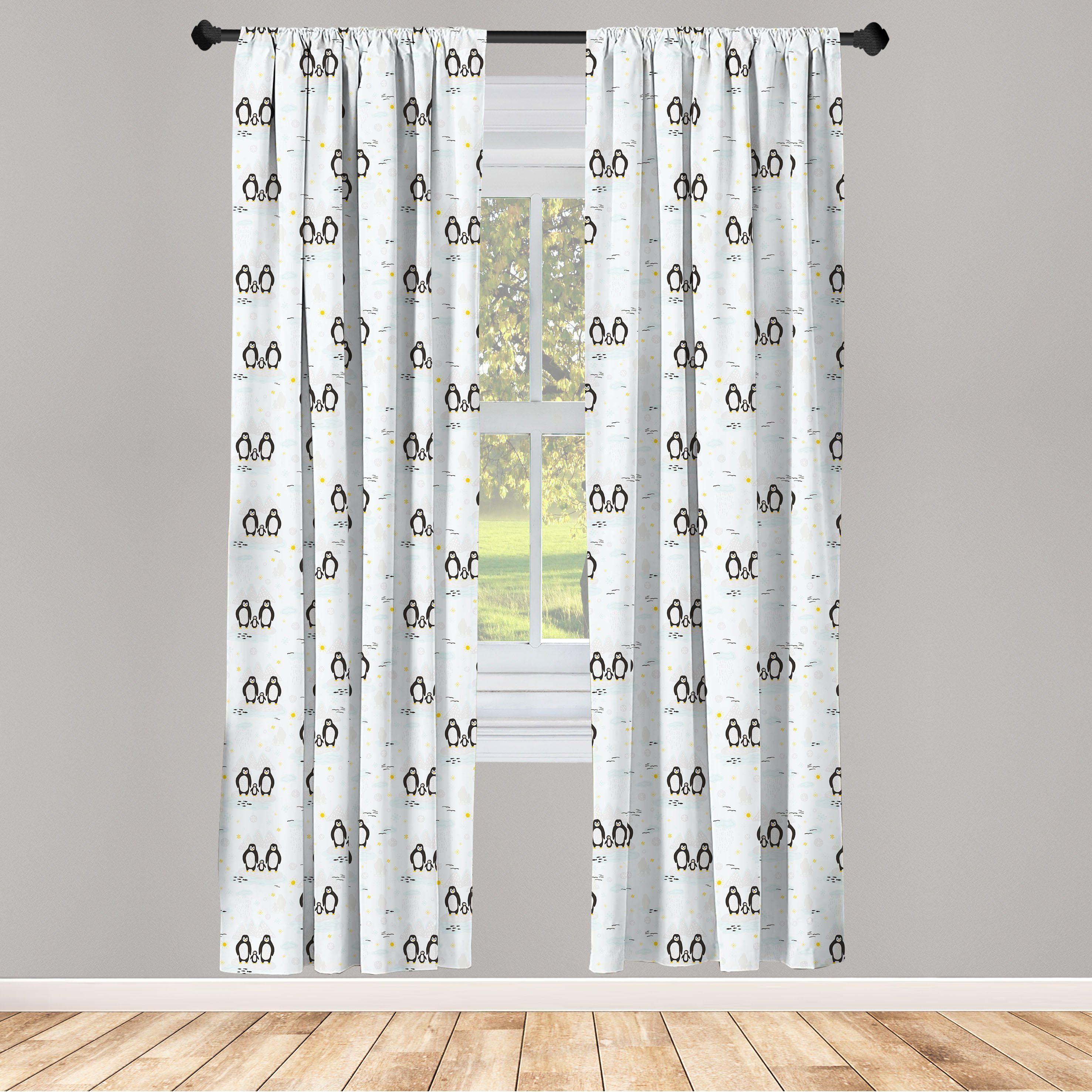 Gardine Vorhang für Wohnzimmer Schlafzimmer Dekor, Abakuhaus, Microfaser, Pinguin Winter Schnee Tierthema