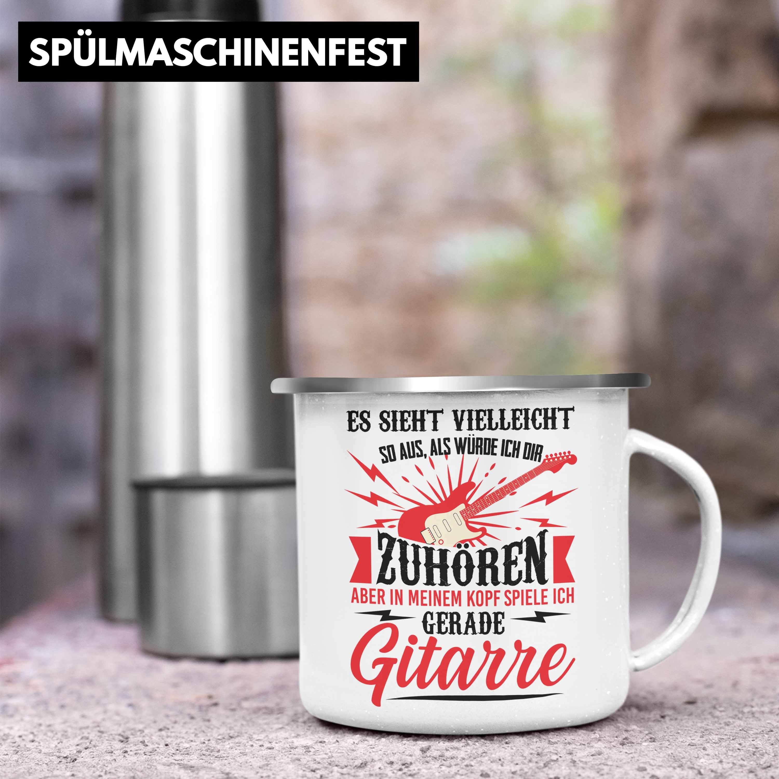 Silber Emaille Trendation KaffeeEmaille Geschenk Trendation - Gitarrist für Geschenkidee Gitarrenspieler Thermotasse Spruch - mit Tasse Gitarre Tasse