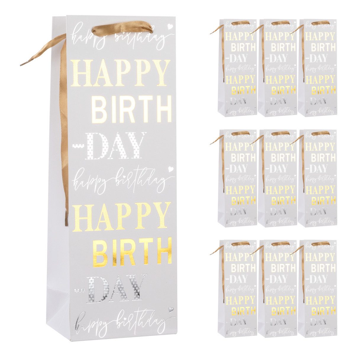 Idena Tragetasche Idena Bundle Flaschentasche Happy Birthday weiß 12,5x35x9xcm 210g/m²