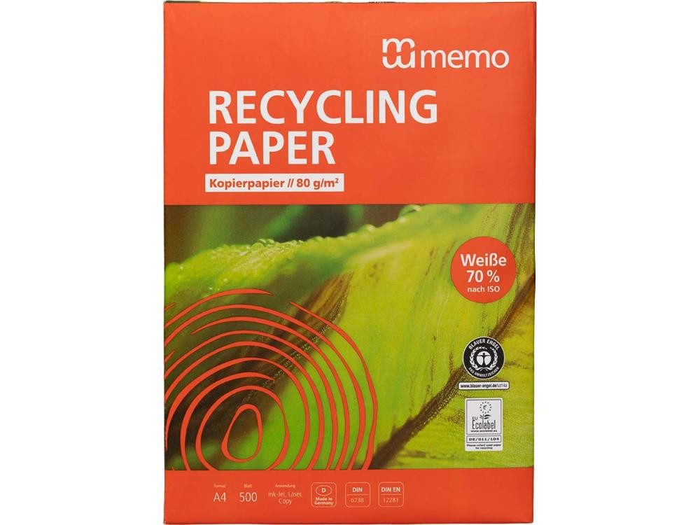 memo Kopierpapier memo Recycling-Kopierpapier 'memoPRINT' Weiße ISO