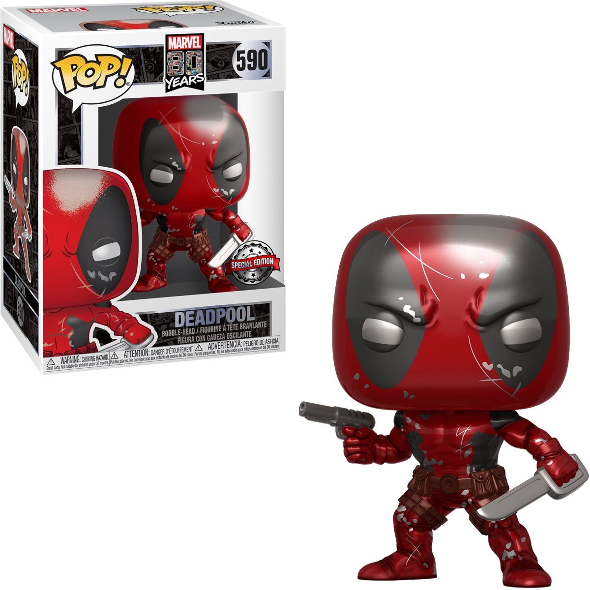 Funko Actionfigur Funko POP! Marvel: 80 Jahre Special Edition - Deadpool  (First Appearance) #590, Lieferung in typischer Funko Fensterbox mit  Special Edition Aufkleber
