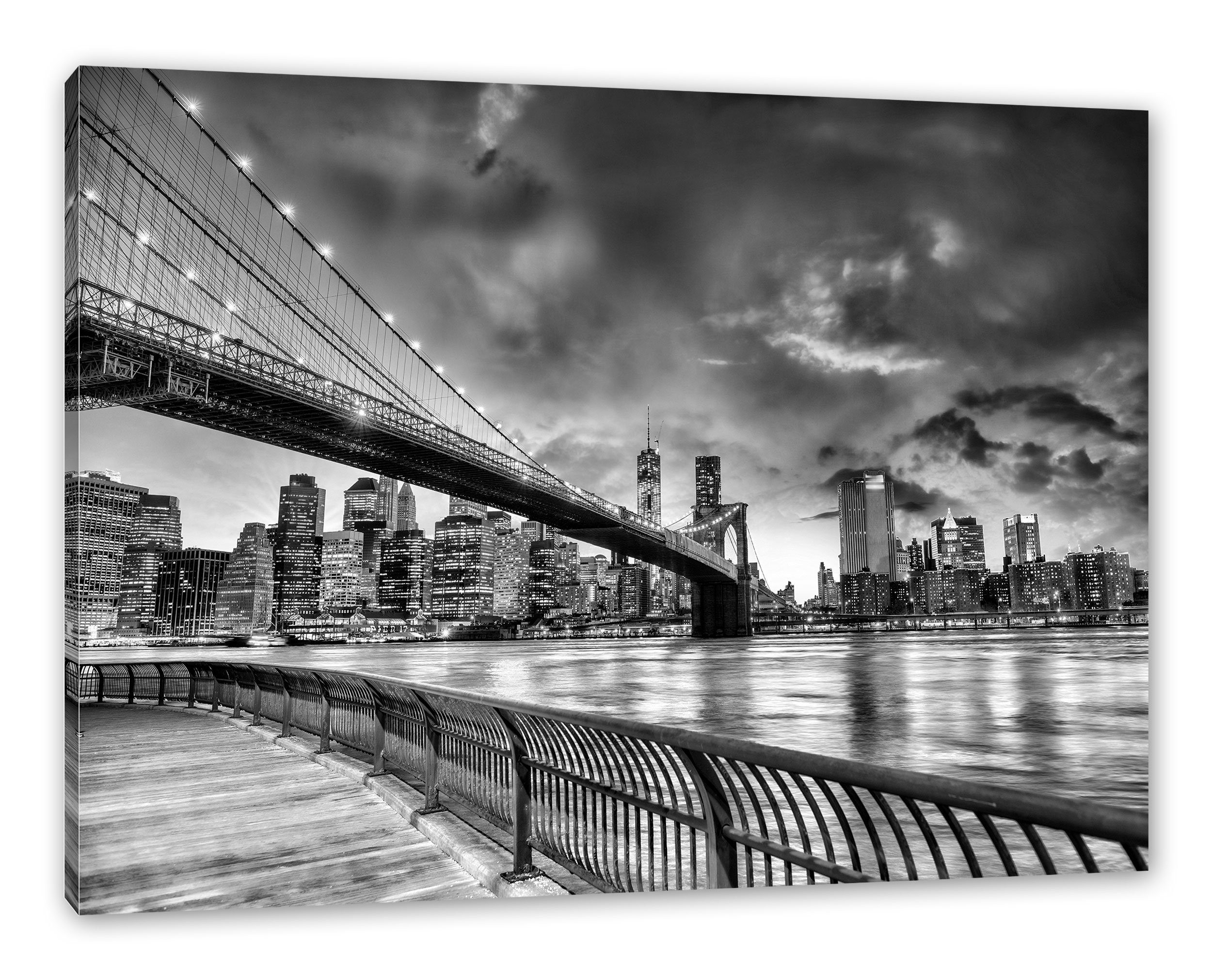 New Pixxprint York, York inkl. Bridge Leinwandbild Leinwandbild fertig St), Park (1 Brooklyn New bespannt, Bridge Zackenaufhänger Park Brooklyn