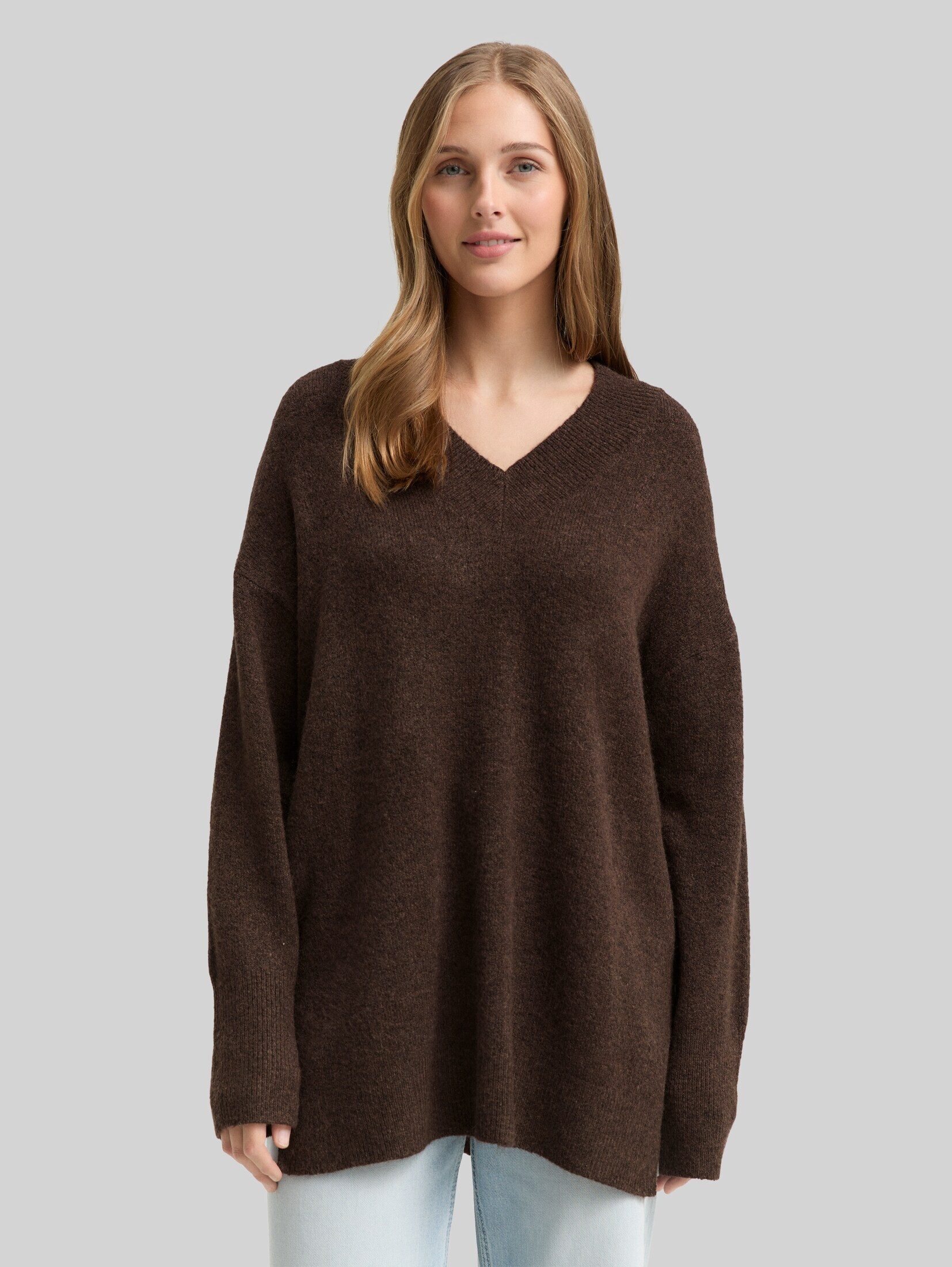 TOM TAILOR Denim Strickpullover Pullover & Strickjacken Longstyle Strickpullover mit V-Ausschnitt
