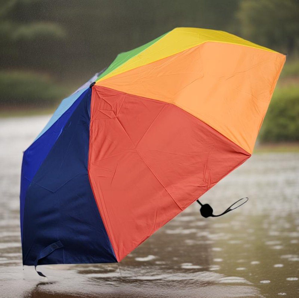 kompakter Dr. in Regenschirm Regenbogen-Farben Taschenregenschirm kleiner, Neuser