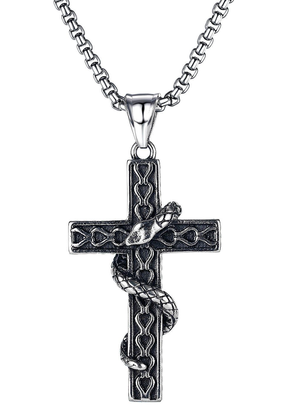 Kette mit Anhänger Schmuck Geschenk Cross Snake