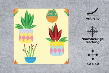 MuchoWow Gaming Mauspad Pflanzen - Blumentopf - Muster - Regenbogen (1-St), Mousepad mit Rutschfester Unterseite, Gaming, 40x40 cm, XXL, Großes