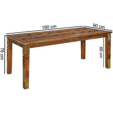 Wohnling Esstisch WL5.059 (180x90x76 cm Mango Massivholz Rechteckig Shabby), Großer Esszimmertisch, Küchentisch Holztisch