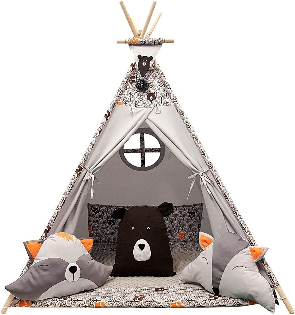 Tipi Teepee Spielzelt für Kinder Zelt Indianer 7 Zubehör Wigwam Kissen Decke 40 