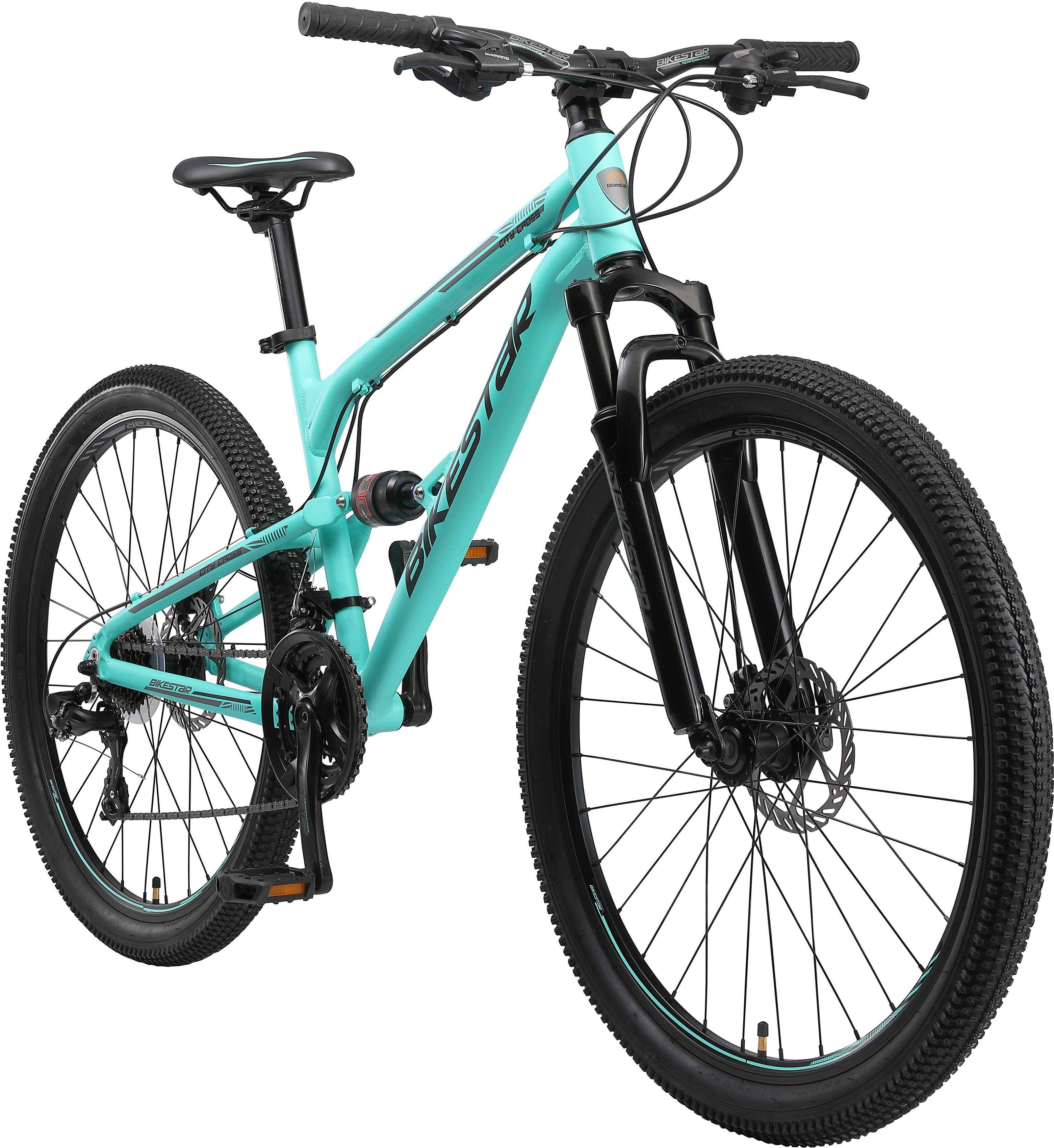 Bikestar Mountainbike, 21 Gang Shimano RD-TY300 Schaltwerk, Kettenschaltung, für Damen und Herren, Kettenschaltung