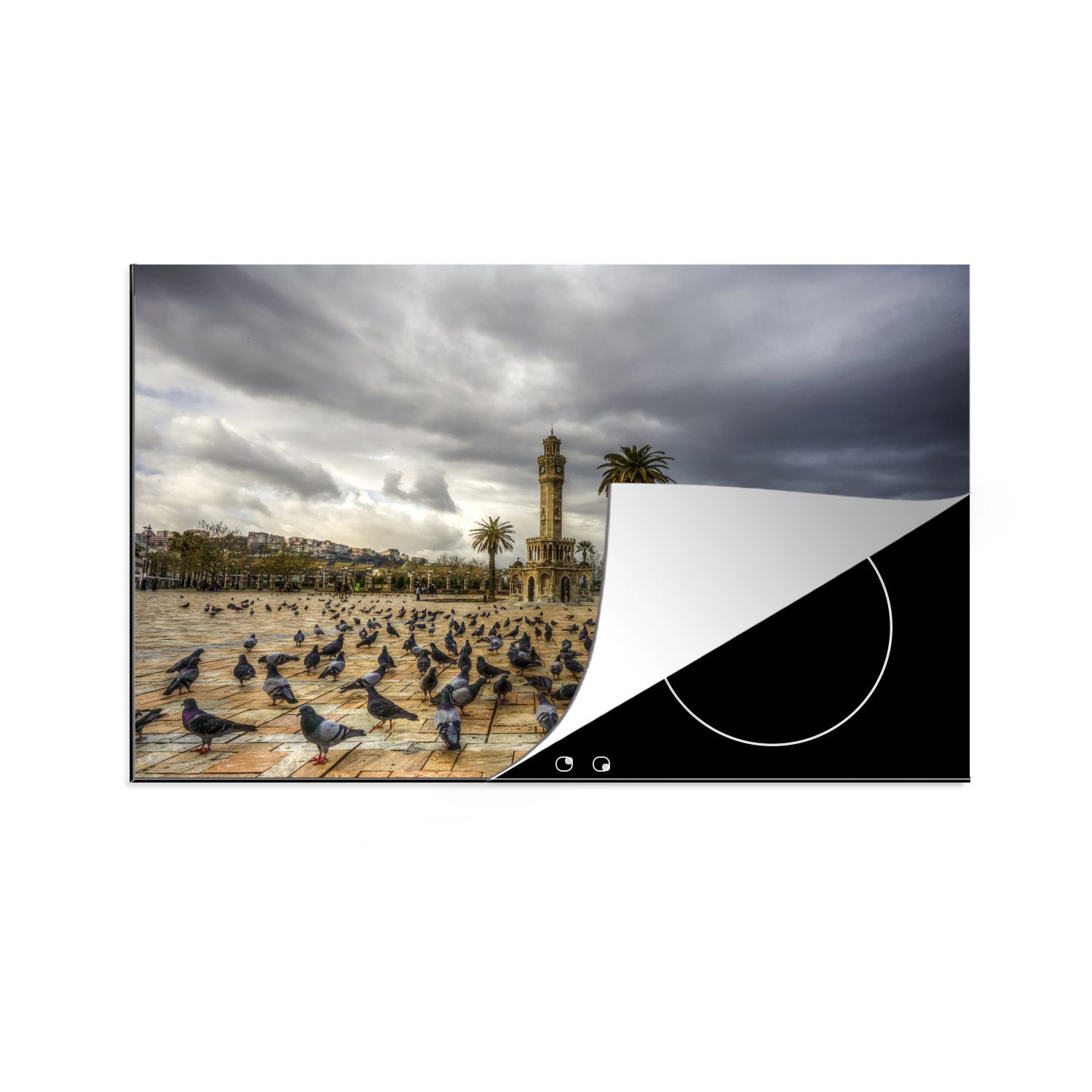 MuchoWow Herdblende-/Abdeckplatte Wolken über dem Konak-Platz in Izmir, Türkei, Vinyl, (1 tlg), 81x52 cm, Induktionskochfeld Schutz für die küche, Ceranfeldabdeckung