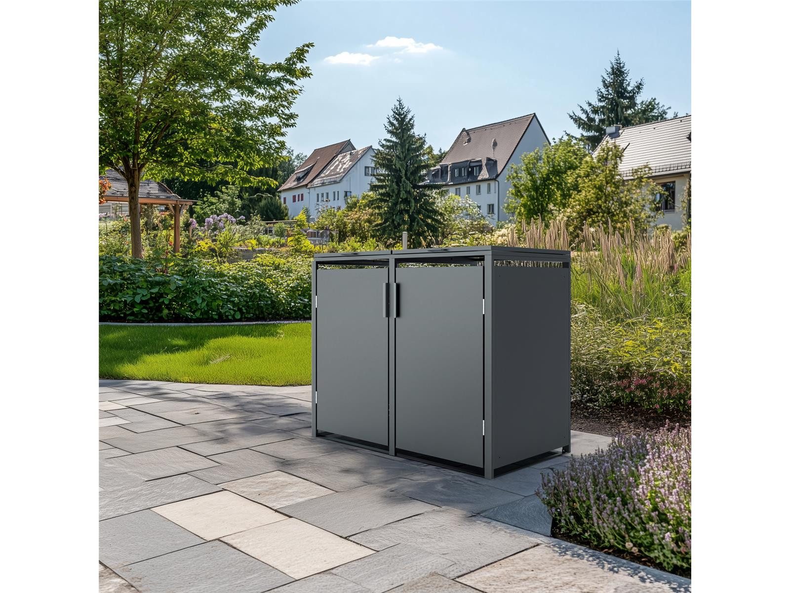 Green Spirit Mülltonnenbox 2er Mülltonnenbox 132x80x116 cm Stahl Anthrazit Gasdruckfeder (Set, 1 St., für 2 Mülltonnen), Mülltonnen
