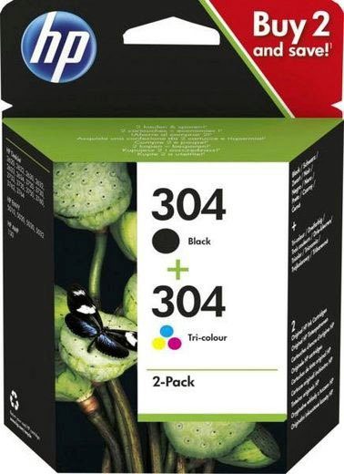 HP 304 schwarz + Farbe (3JB05AE) Combo Tintenpatrone (Spar-Set, original Druckerpatrone 304 schwarz/cyan/magenta/yellow, Instant Ink)