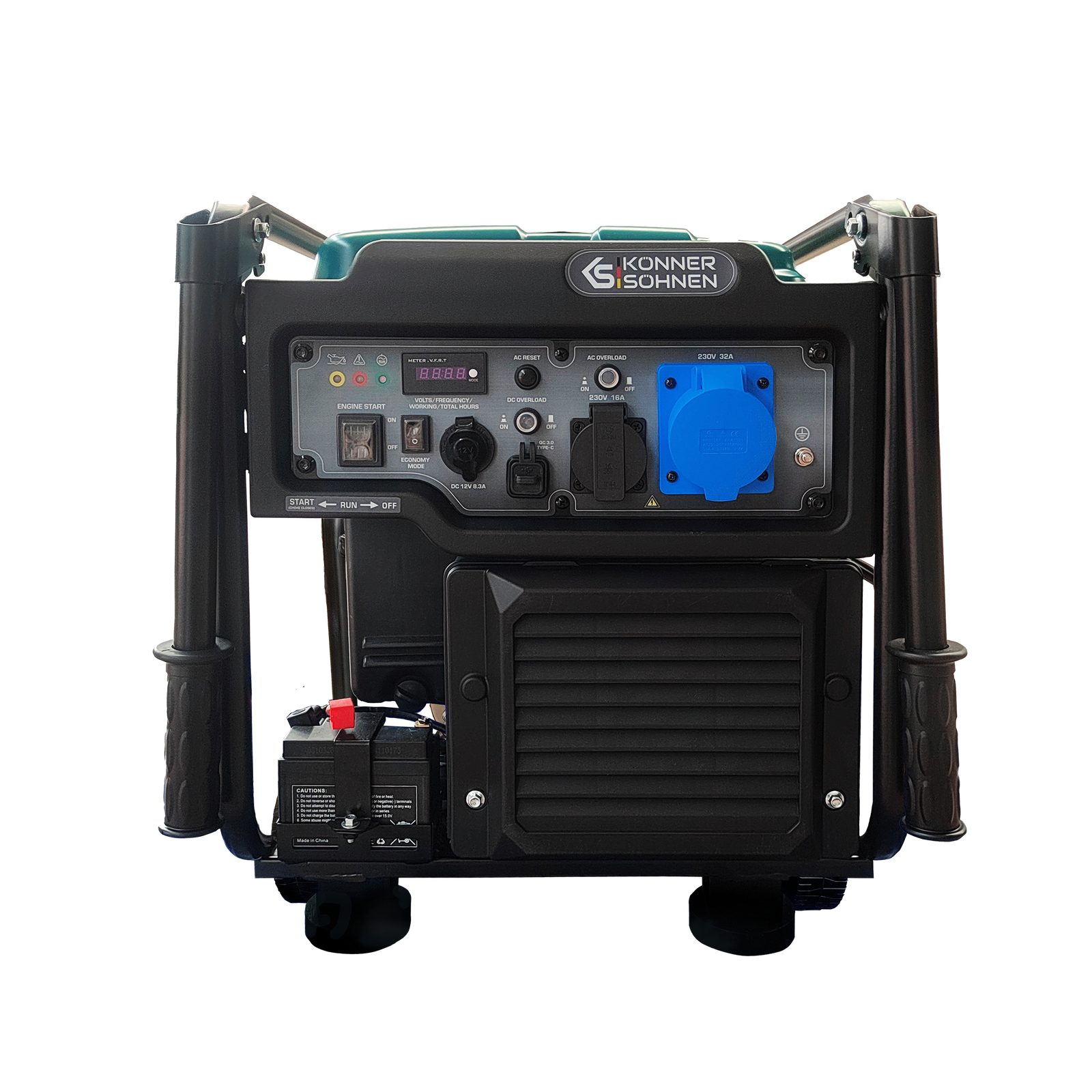 Könner & Söhnen Stromerzeuger KS 6500iE, (1-tlg., 6,5 kW Höchstleistung, Reine Sinuswelle & Elektrostart), Inverter-Stromerzeuger Set inkl. Rollen, Griff und Werkzeugtasche