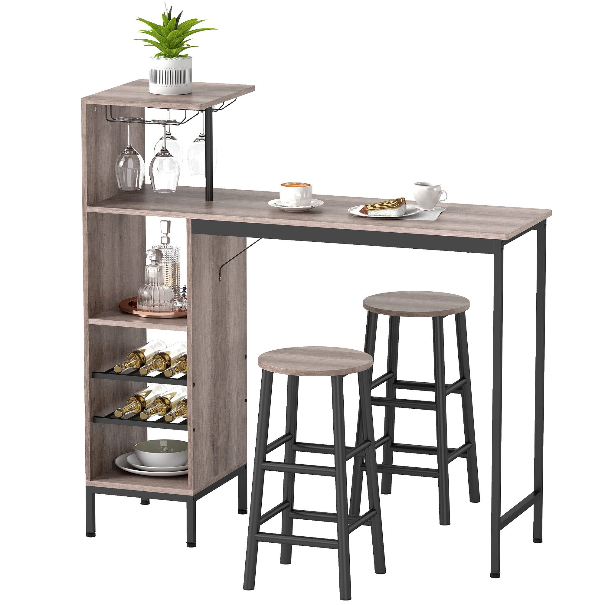 HOMCOM Bargruppe mit Stauraum, Fußstütze, (Bartisch-Set, günstig online kaufen