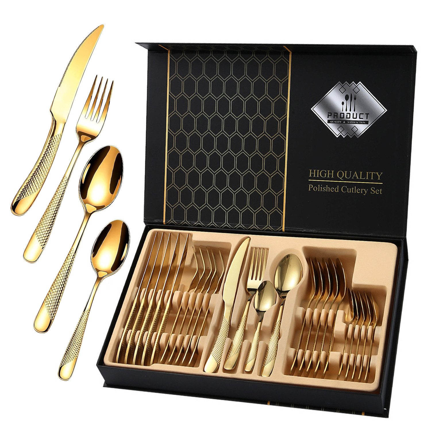OSTWOLKE Besteck-Set Cutlery Set 24-teiliges Besteckset Set für 6 Personen mit Geschenkbox, 6 Personen