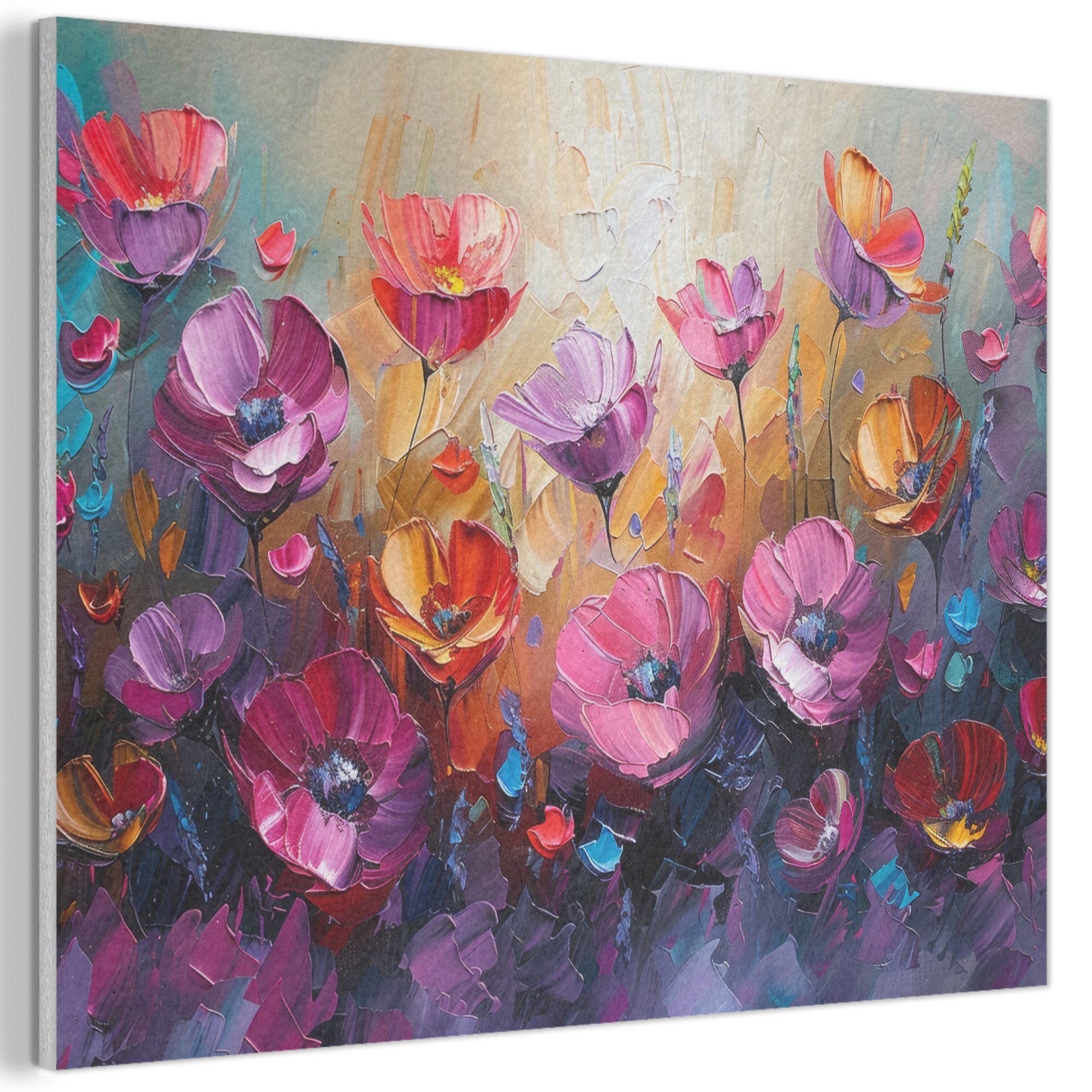 MuchoWow Картина Blumen - Lila - Farbenfroh - Handbemalt - Kunst, Fotodruck (1 St), Akustikpaneele PET-Filz, Akustikbild, Schalldämmung, Deko 40x30 cm