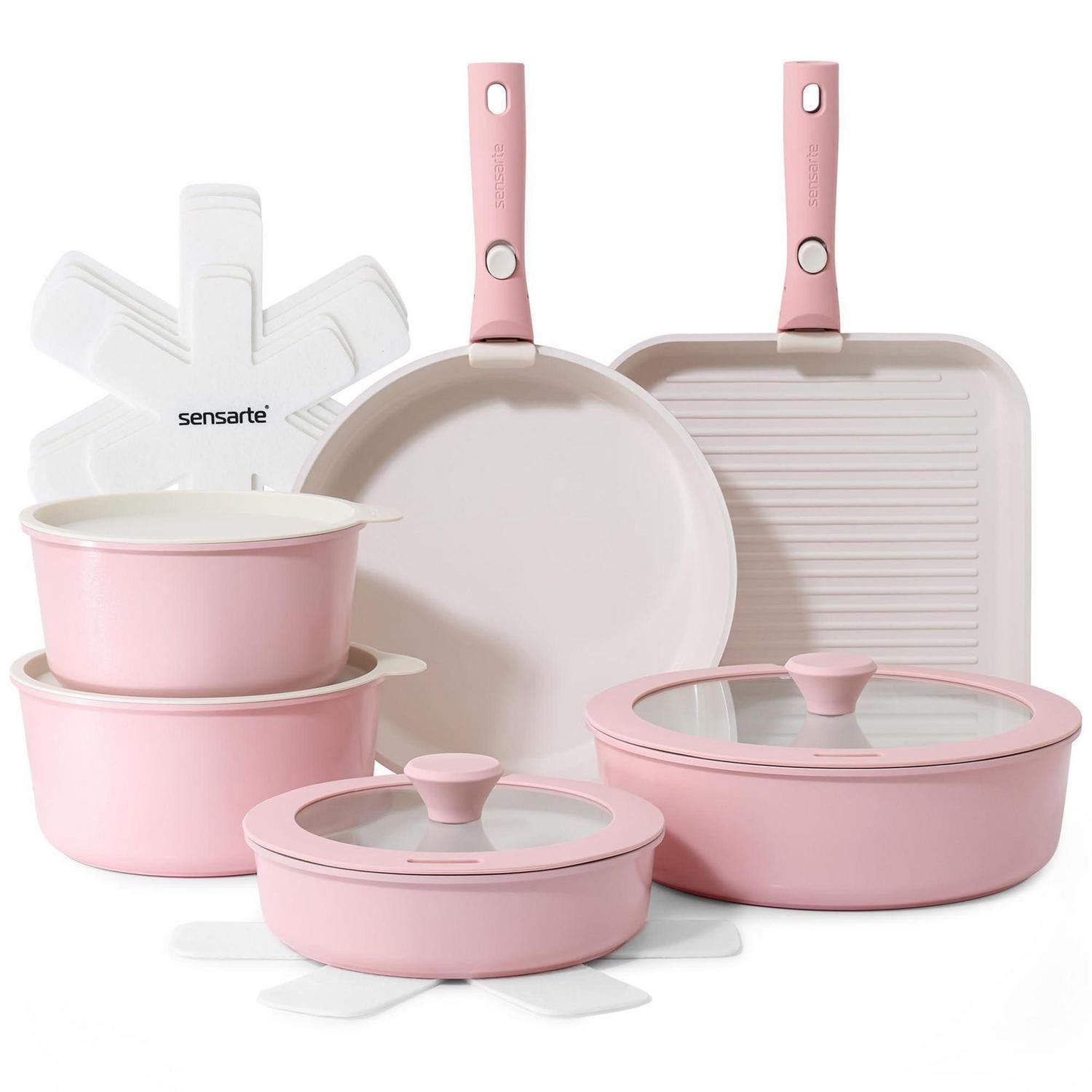 LuxusKollektion Topf-Set Kochgeschirrset Keramik Antihaft 17tlg. Rosa