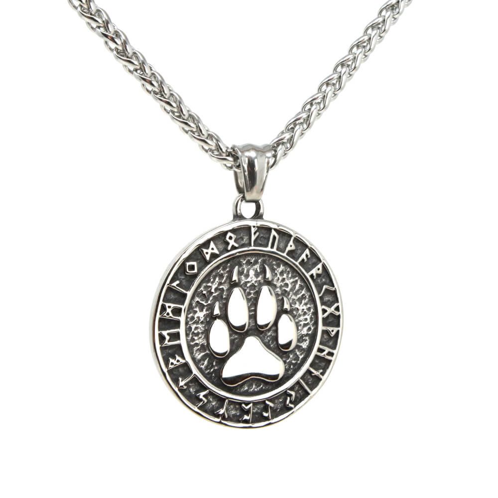 DALMARO Kette mit Anhänger Lederkette Edelstahlkette 316L BÄR PFOTE, Herren Halskette Biker / Wikinger Kette - Schmuckbox