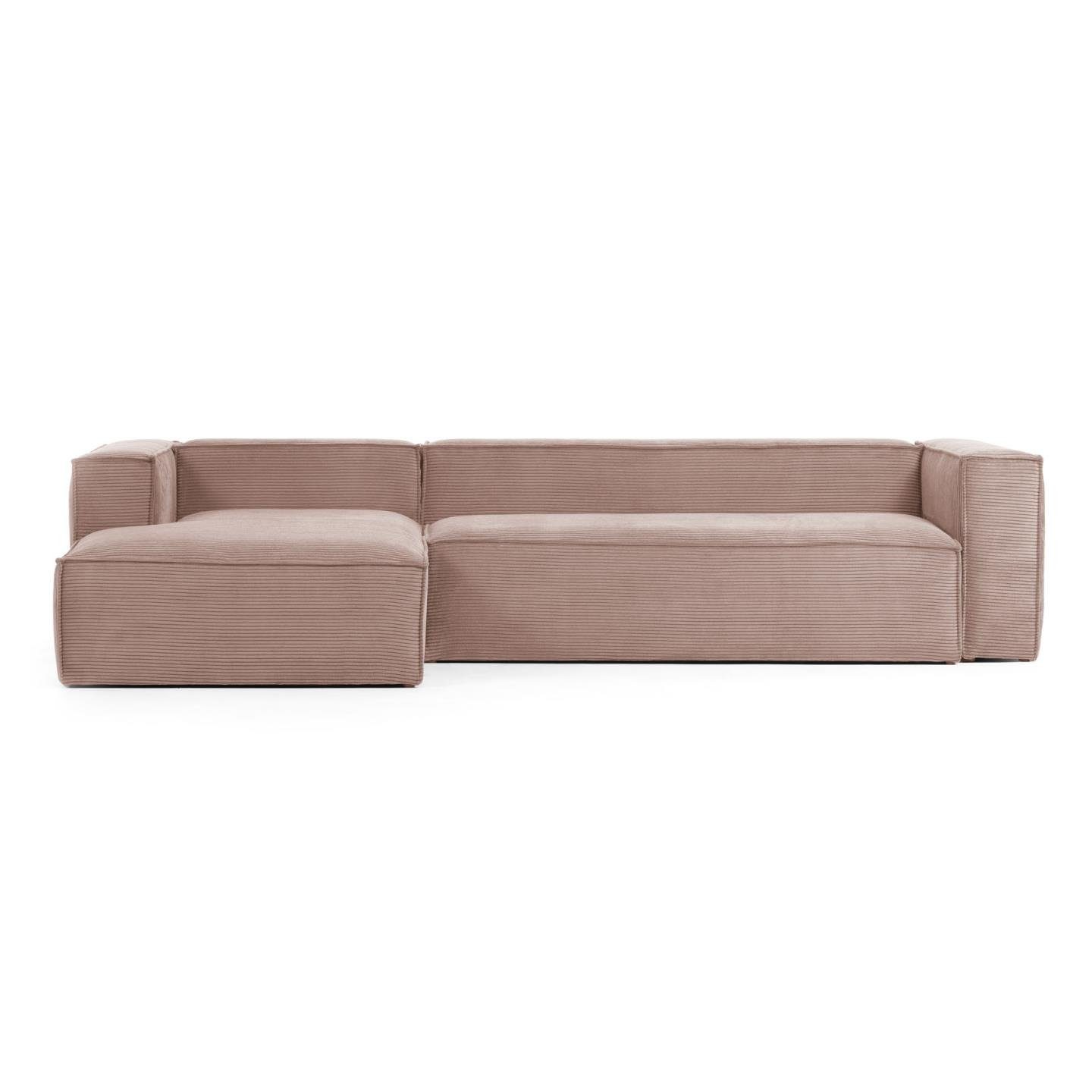 Natur24 Sofa Sofa Blok 3-Sitzer mit Longchair links Kord rosa 330cm Couch
