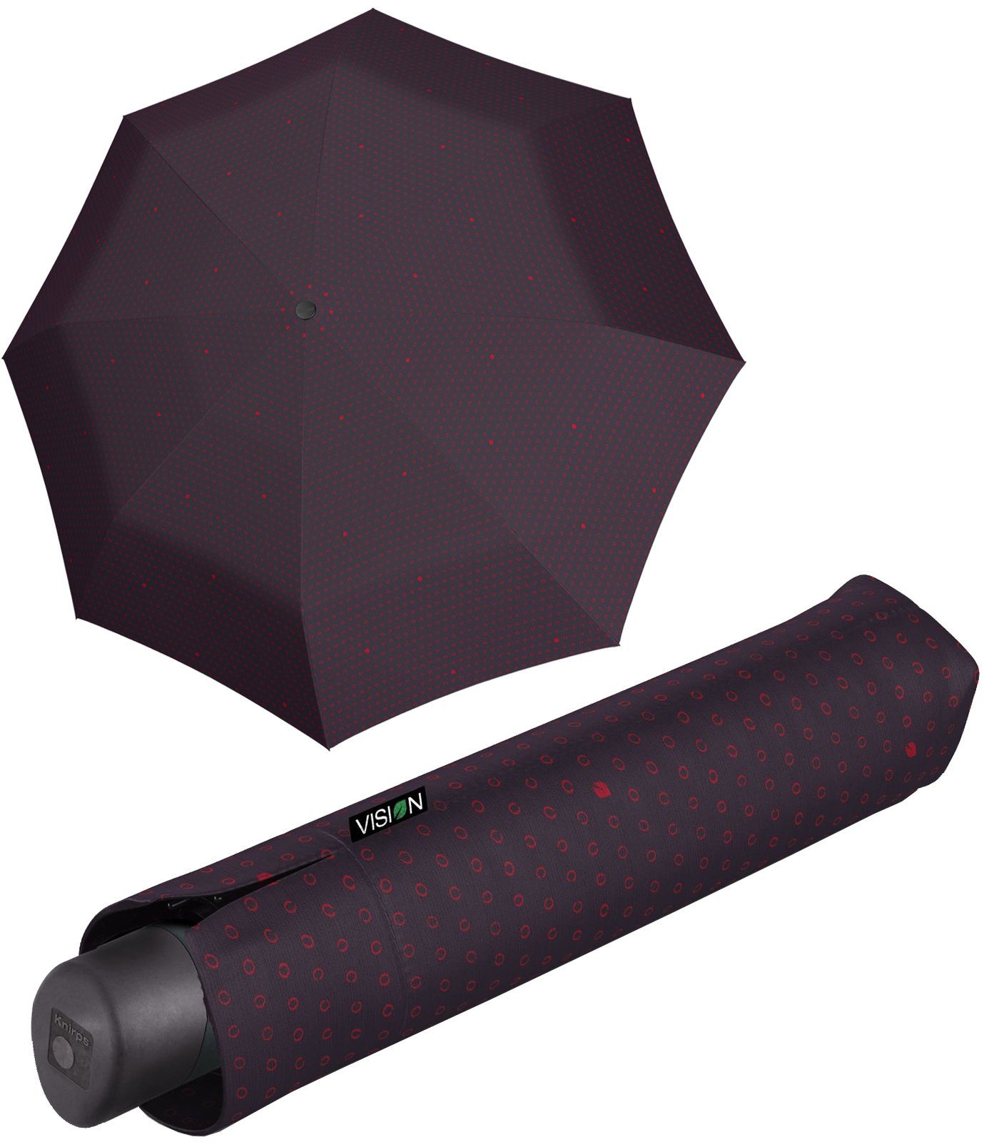 Knirps® Taschenregenschirm Vision Manual - nachhaltiger Damen-Regenschirm, recyceltes PET, PFC-frei beschichtet - Air fire grau-rot